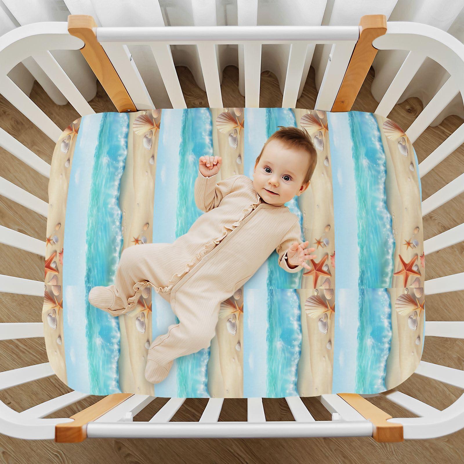 STAYTOP STAYTOP Blue Sky Beach Shell Crib Sheets Girl & Boy,Toddler Bed Sheets Set,Airplane Pattern Fitted Crib Sheet for Standard Crib & Toddler MattressM, M:52289in