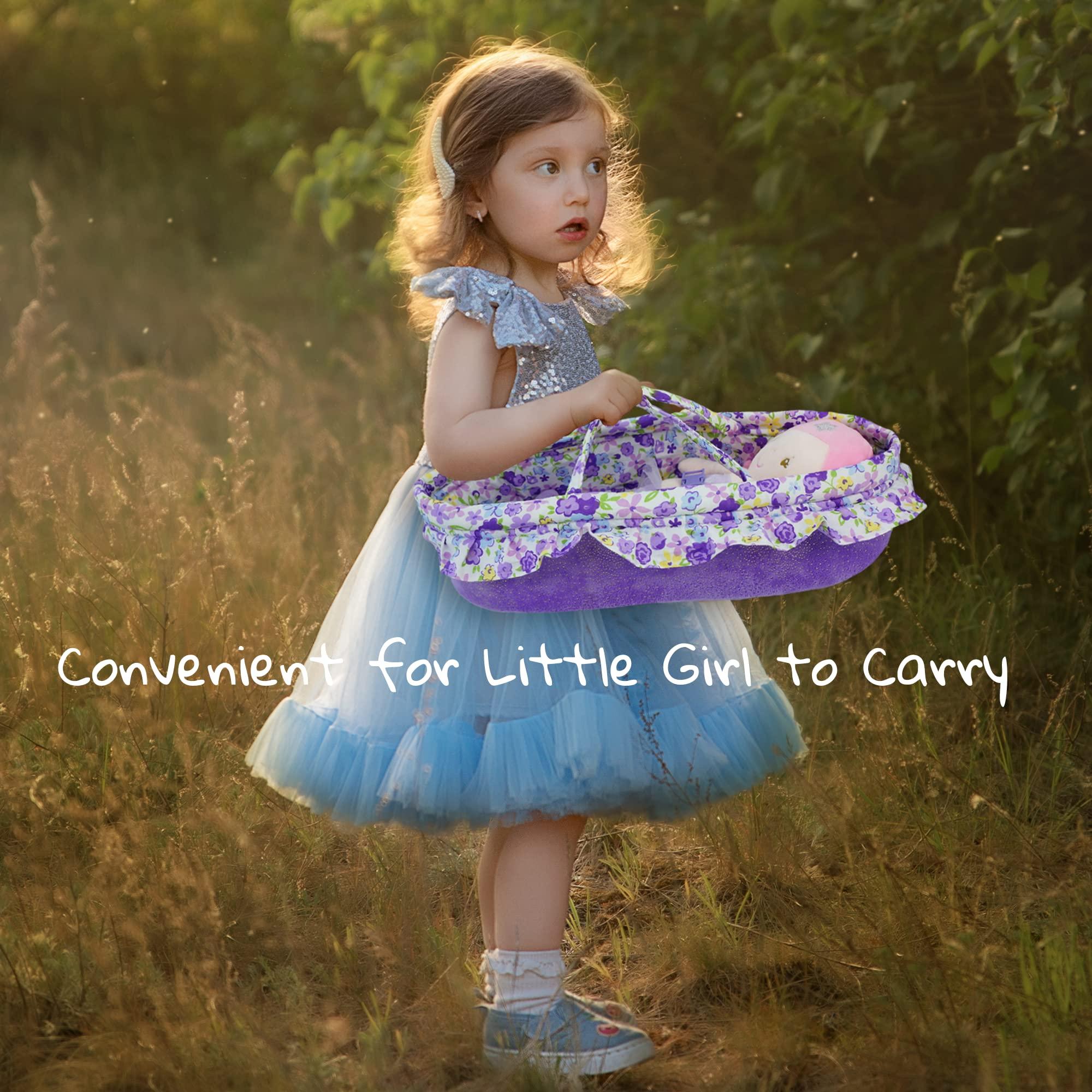 June Garden June Garden Cozy Dream Doll Bassinet - Baby Doll Portable Carrier - Fits for American Girl Dolls up to 18\" - Soft Pillow & Safety Buckle Included - Purple