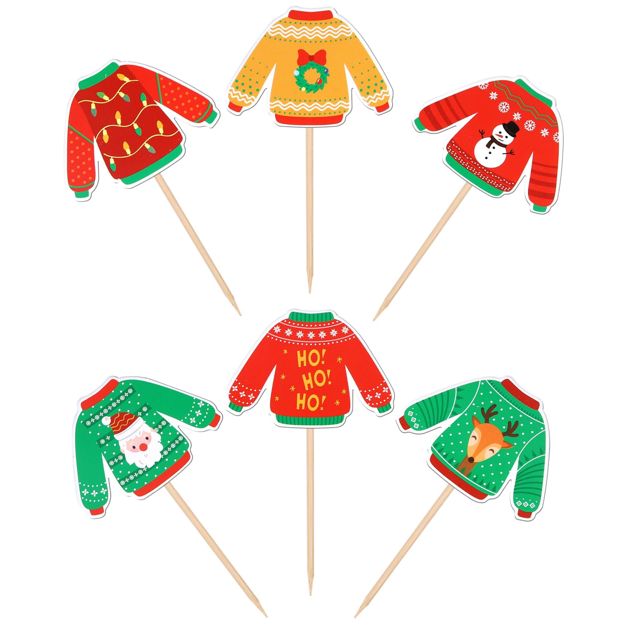 ZHUOWEISM 36 PCS Ugly Sweater Cupcake Toppers Merry Christmas Cupcake Picks Ugly Sweater Party Decorations for Christmas Ugly Sweater Theme Xmas Holiday Baby Shower Birthday Party Cake Decorations Supplies