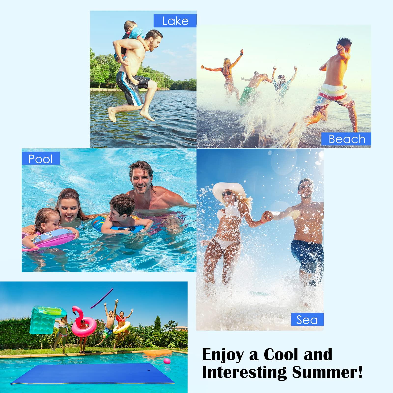 S AFSTAR S AFSTAR 12FT x 6FT Floating Water Mat, 3-Layer XPE Foam Floating Pad with Mooring Device & Roll-Up Straps, Floating Matt for 4-6 Person 880LBS Load, Lily Pad Floating Mat for Lake Pool (Navy)