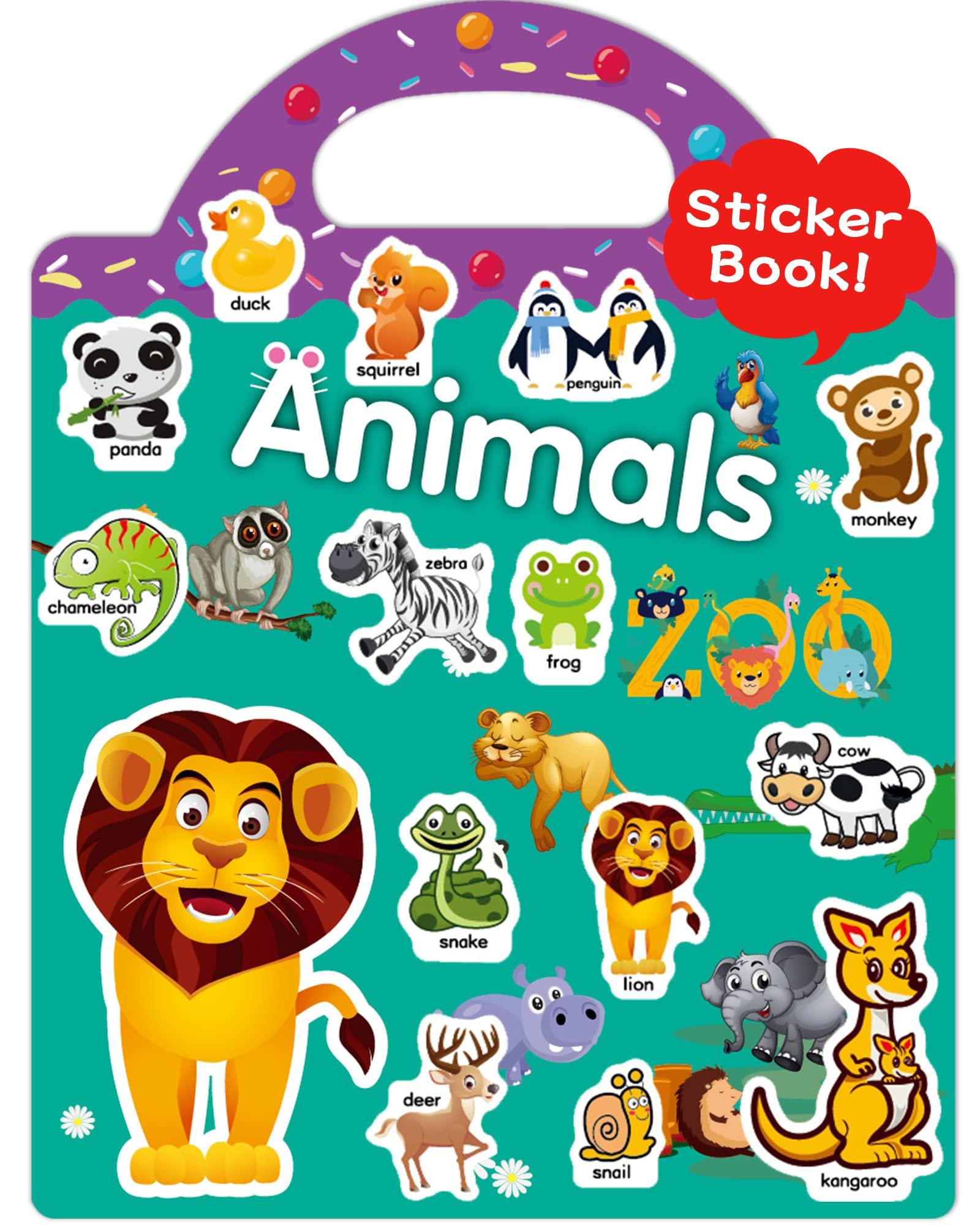 Benresive Benresive Reusable Sticker Book for Toddlers 2-4 Years, Fun Travel Stickers for Kids, Waterproof Sticker Books for Toddlers 1-3, 32 Pcs Crafts Activities for Todddlers 1-3 2-4 3-5 - Animals Zoo