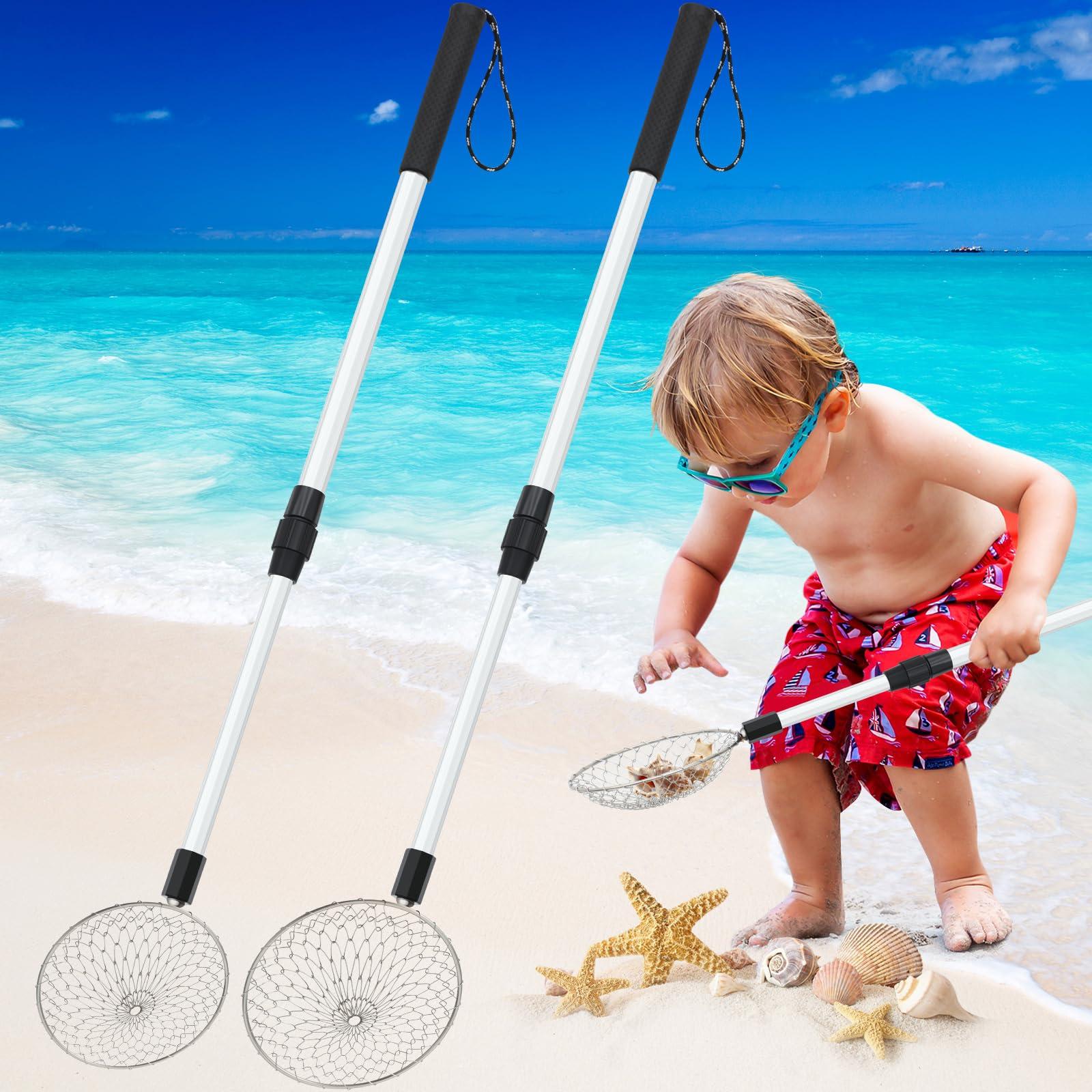 Roshtia Roshtia 2 Pack 28in Beach Sand Sifter Shell Scooper for Beach Shark Tooth Sifter, Sand Scoop Shell Scooper Beach Scoop Shovel and Sifter Tool for Beach(Black Round,5.5", 17"-29.5" Handle)