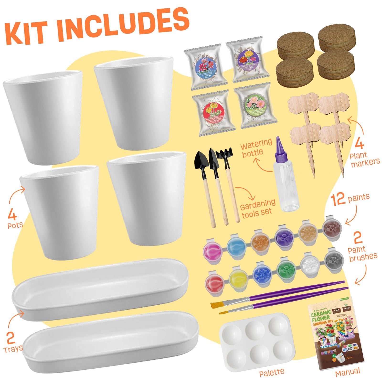 Tekoly 4 Set Paint & Plant Flower Gardening Kit - Gifts for Girls Ages 8-12, Arts and Crafts for Kids Ages 8-12, Kids Gardening Set, Birthday Toys Christmas Gifts for Girls Boys Ages 4 5 6 7 8 9 10 11 12
