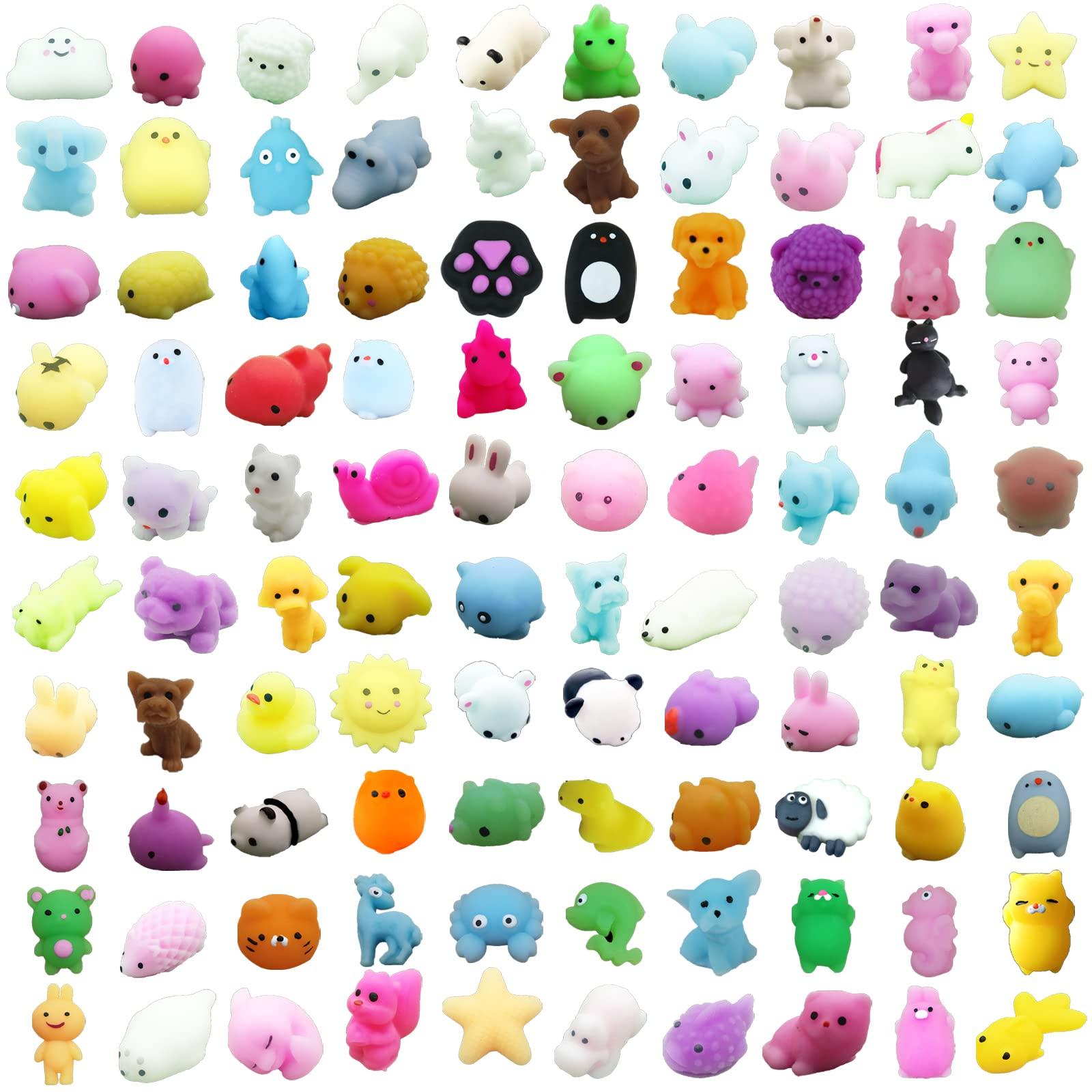Nasdict 100 Pcs Mochi Toy, Random Squishy Fidget Toys, Soft Cute Animal Stress Relief Squishies Toys for Kids Party Favors, Classroom Prizes, Easter Basket Goodie Bag Stuffers, Christmas, Birthday Gifts