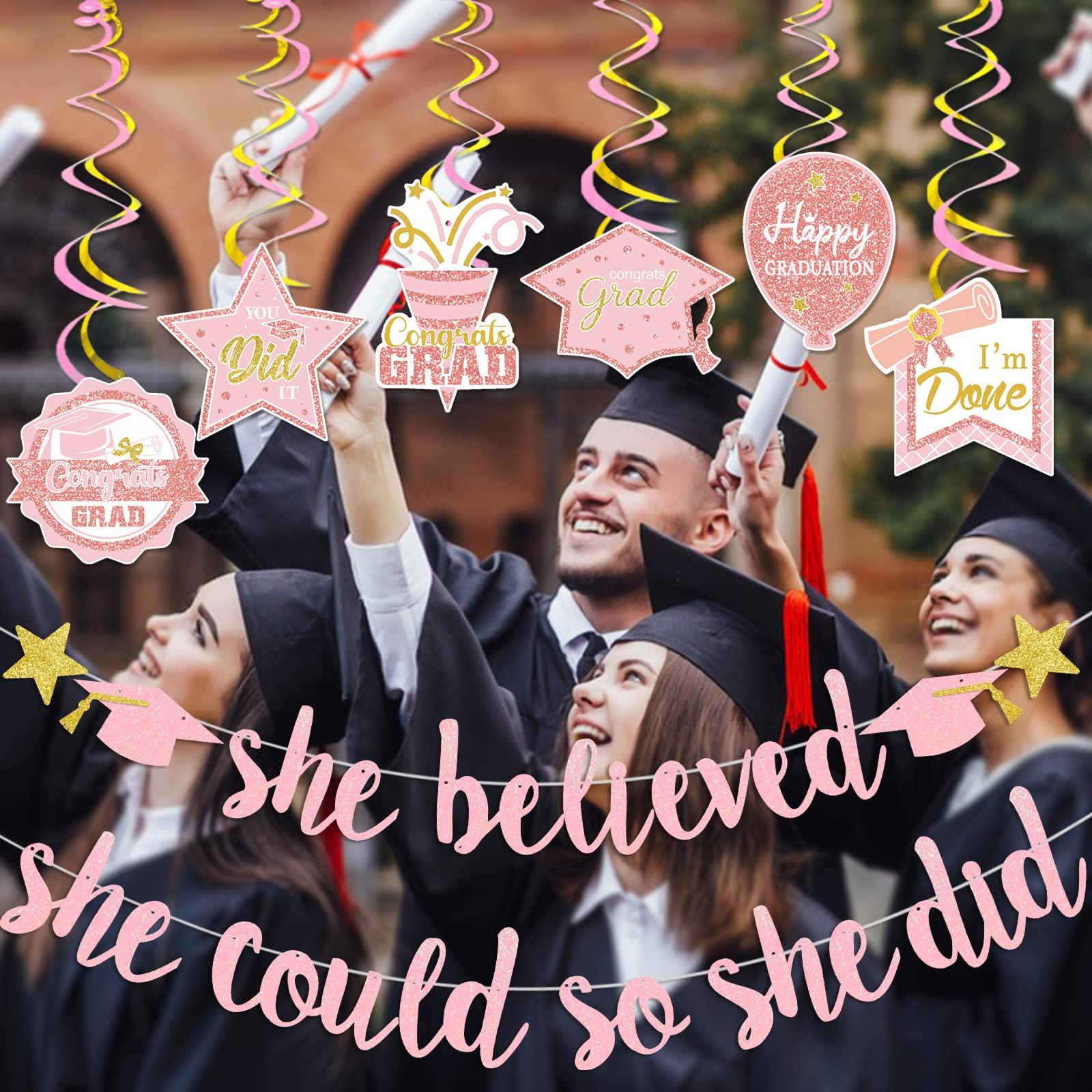HigzYovn She Believed She Could So She Did Banner Graduation Party Decorations 2024 College Graduation Decorations She Believed She Could Party Decor (rose gold)