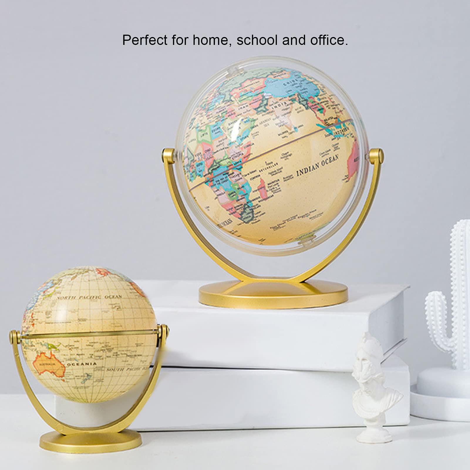 Serlium World Globe, Mini World Map Globe English Edition Desktop Rotating Earth with High Quality Plastic Materials for Geography Teaching for Kids Home Office Desktop Decoration
