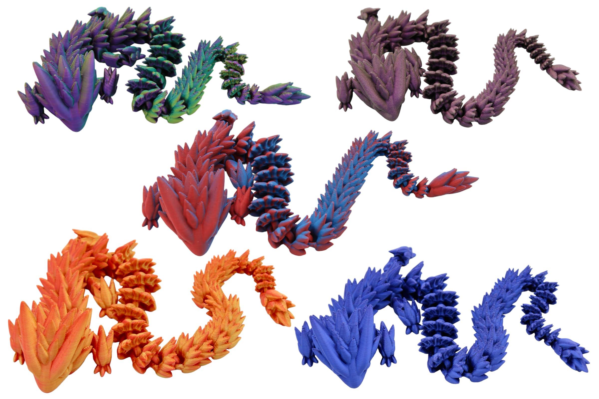 ToysCentral Basics Spiky Dragon Fidget Toy - Articulated Spiky Dragon (S, Shimmer Silver Green)