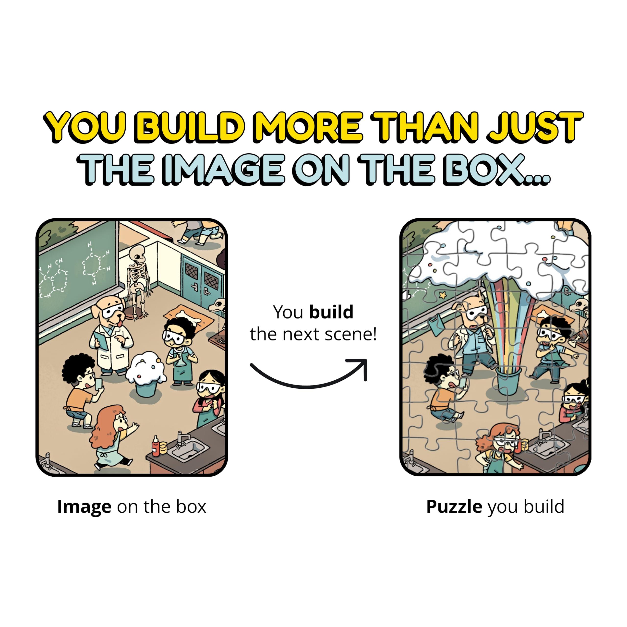 Odd Pieces Odd Pieces Mystery Jigsaw Puzzle-1,000 Pcs Mystery Puzzle with Storytelling Comics, Secret Ending-1000 Piece Puzzle for Adults & Kids 19.7\'\' x 27.6\'\' Frameable Magic Puzzle Art (Snack Attack)