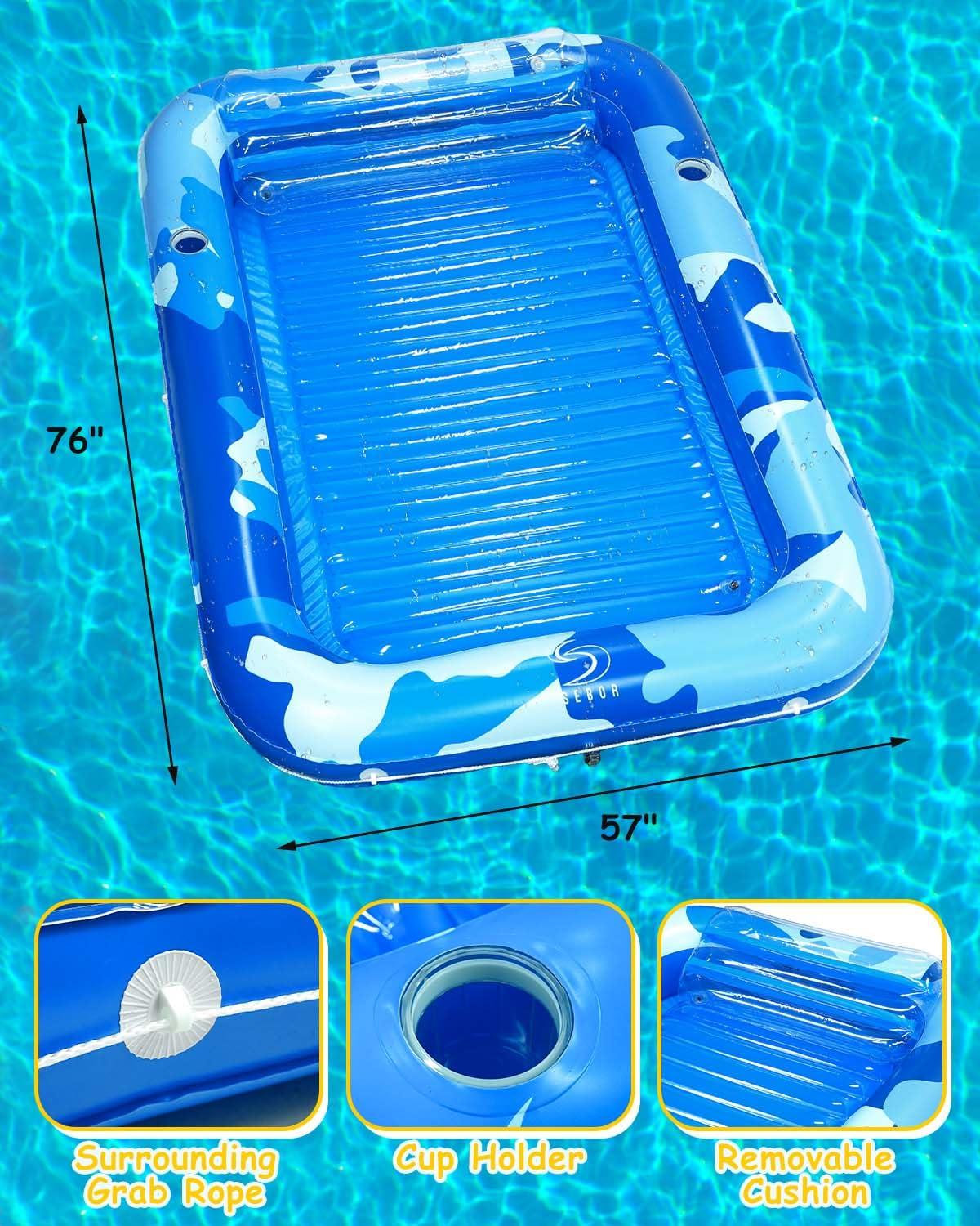 Sebor Sebor Larger Inflatable Tanning Pool Lounger Float, 76" x 47" Thicken Suntan Tub Pool Floats with Removable Backrest & Cupholder, Navy Blue (Blue, X-Large)