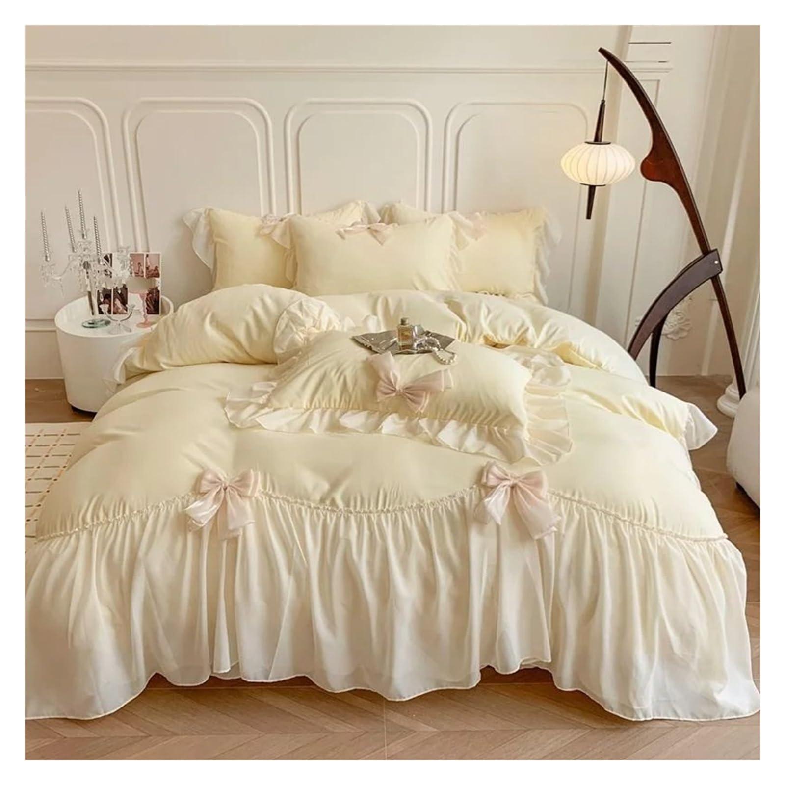 ADovz ADovz Lace Bow Bedding Sets Solid Color Lace Ruffle Comforter Set Deluxe Maiden Duvet Cover Set,Bed Sheets