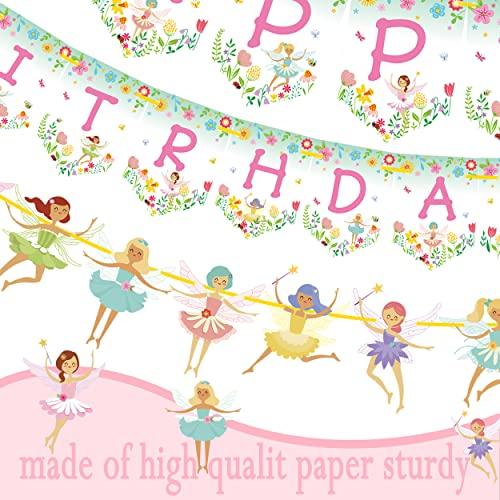 iPartyFun Fairy Birthday Party Decoration Flower Fairies Girls Birthday Banner Fairy Hanging Decoration Colorful Happy Birthday banner Fairy Party Favors Fairy Garden Decoration for Fairy Theme Birthday Party