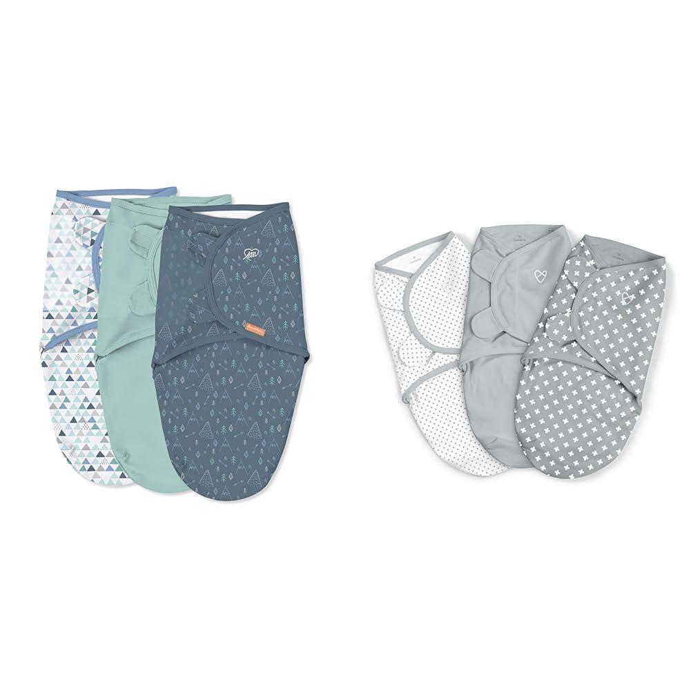 SwaddleMe SwaddleMe by Ingenuity Original Swaddle - Size Large, 3-6 Months, 3-Pack (Mountaineer) & by Ingenuity Original Swaddle - Size Small/Medium, 0-3 Months, 3-Pack (Criss Cross Polka Dot)