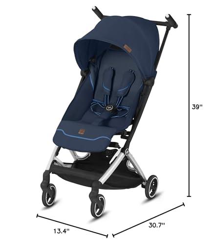 gb gb Pockit+ All City, Ultra Compact Lightweight Travel Stroller with Front Wheel Suspension, Full Canopy, and Reclining Seat in Night Blue