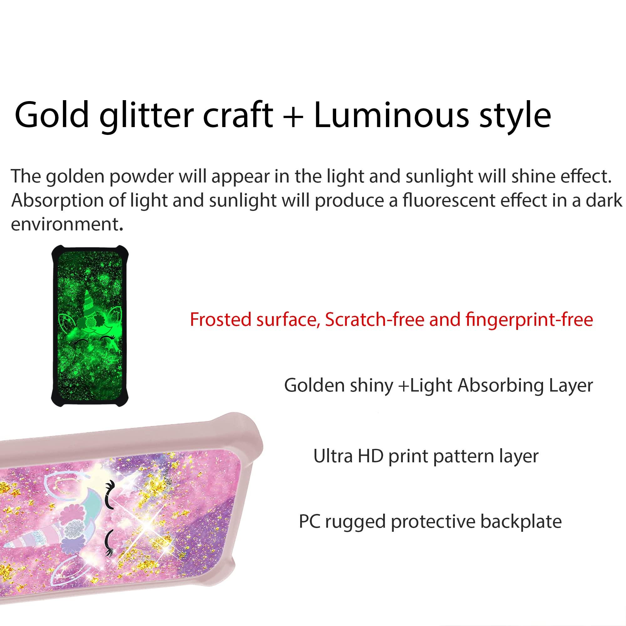 jioeuinly jioeuinly Case for TCL 10 5g Uw Case Compatible with TCL 10 5g Uw Phone Case Cover [with Tempered Glass Screen Protector][Hard PC + Soft Silicone][Gold Glitter+Luminous] JSF-DJS