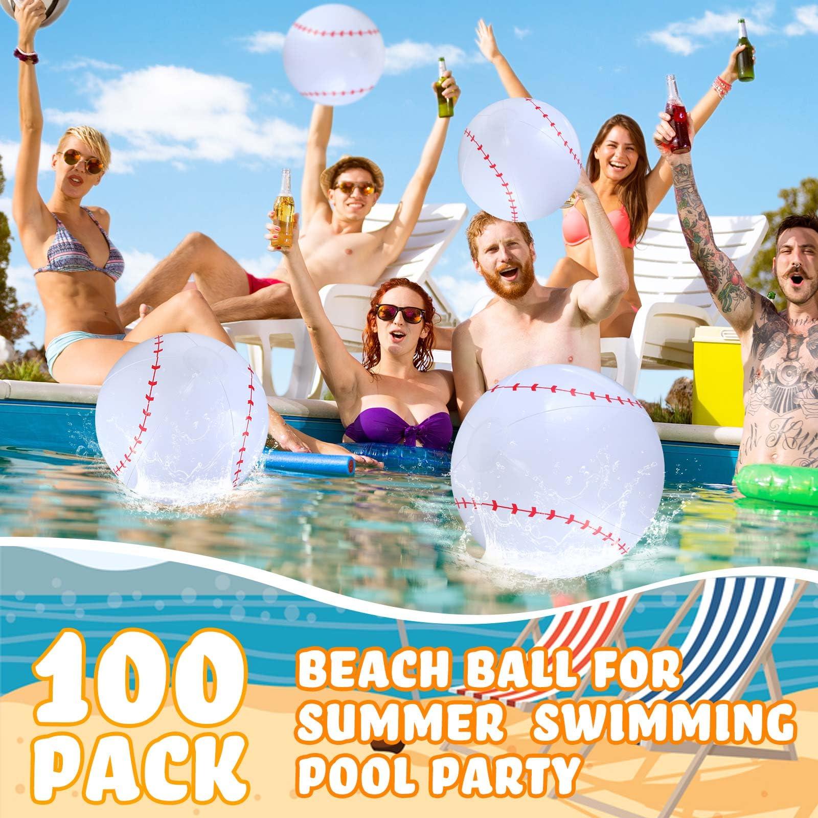 Chivao Chivao 100 Pack 16\'\' Inflatable Ball Soccer Ball Softball Volleyball Basketball Football Bulk Beach Balls Party Favors Summer Swimming Pool(White, Baseball)