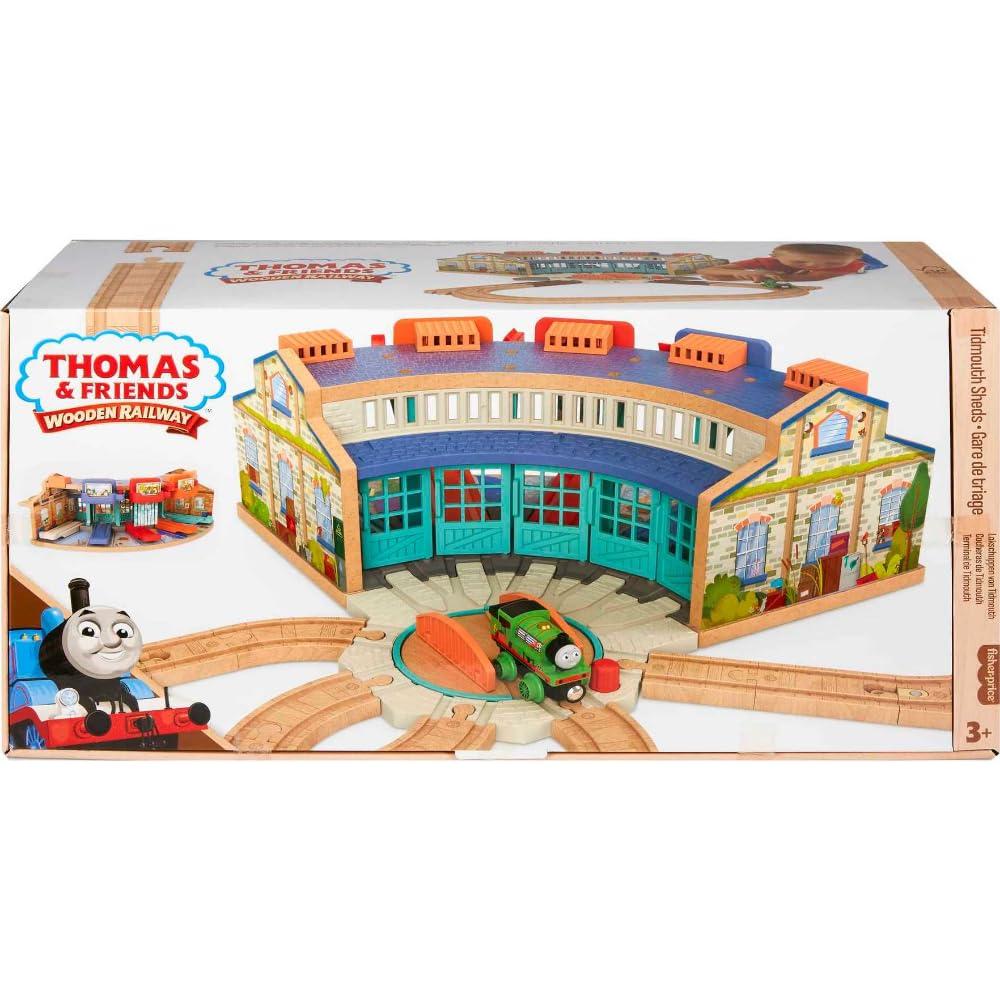 Thomas & Friends Thomas & Friends Wooden Railway Toy Train Track Tidmouth Sheds Starter Set with Percy Wood Engine for Preschool Kids Ages 3+ Years (Amazon Exclusive)