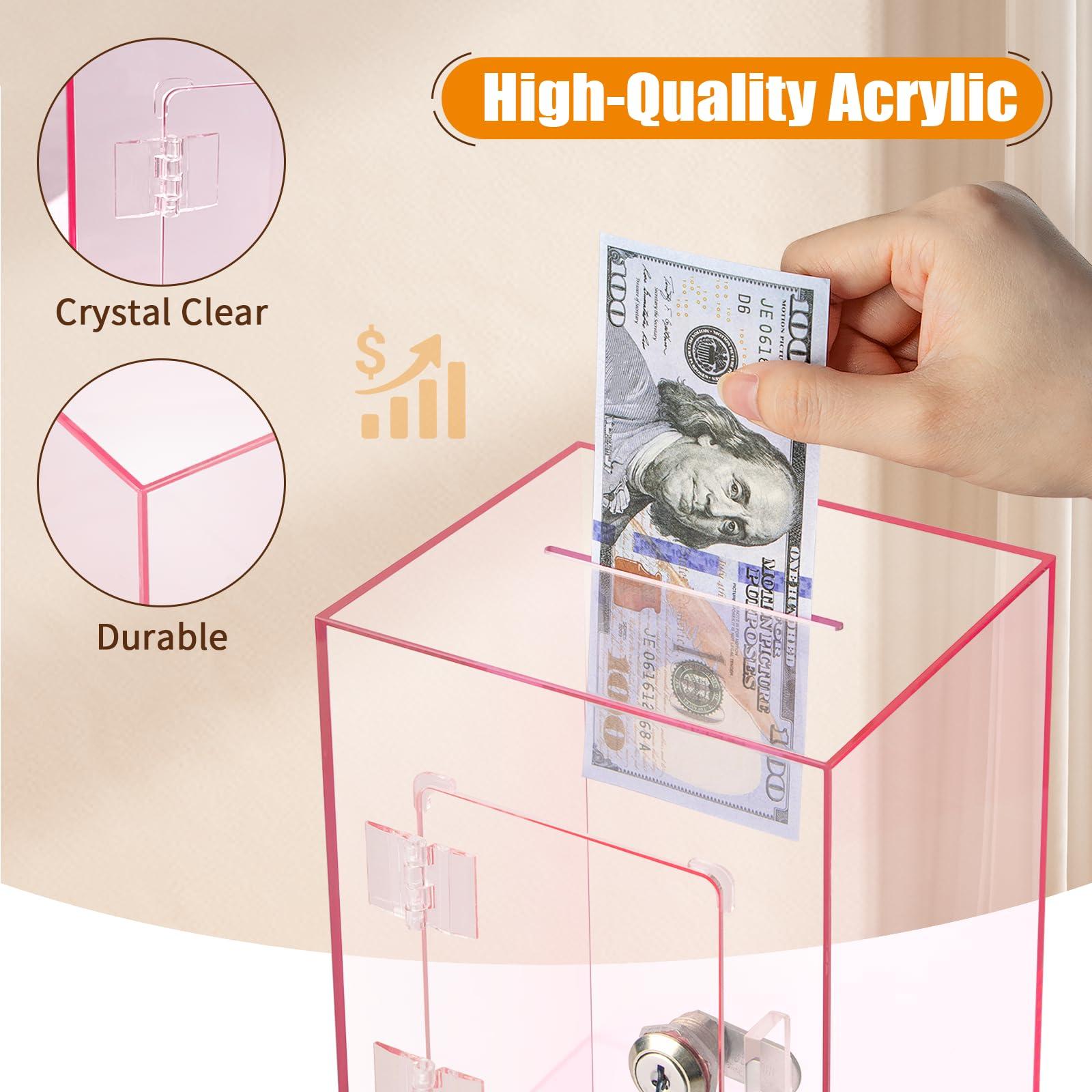 hicocool Hicocool Clear Piggy Bank with Lock, Acrylic Piggy Bank for Adults Kids Openable, Reusable Money Saving Box with Key for Birthday (Pink)