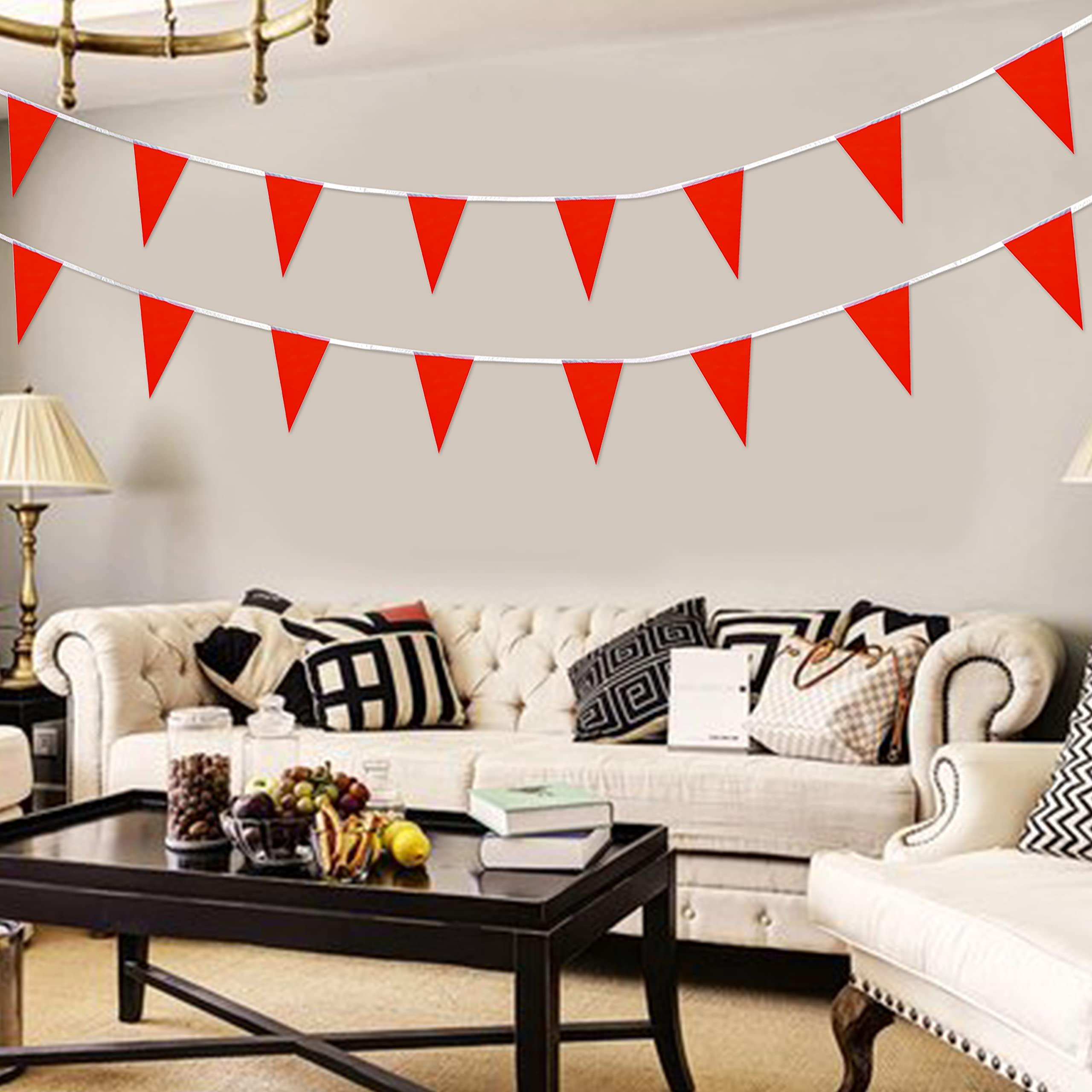 WEITBF WEITBF 50ft 30pcs Red Blank Pennant Banners Flags String Triangle DIY Bunting Flags,Party Decorations for Grand Opening,Kids Birthday,Festival Celebration