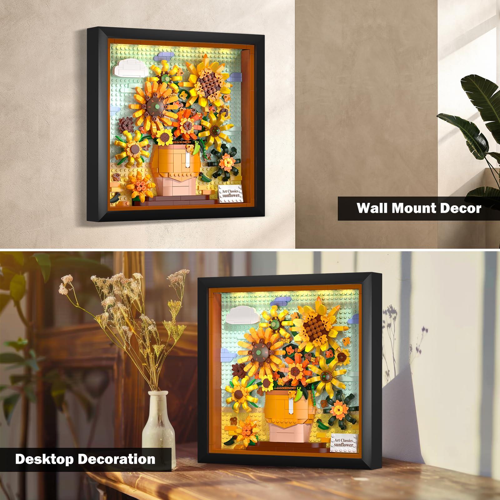 HOGOKIDS HOGOKIDS Flowers Sunflower Building Set with Lights - Vincent Van Gogh Painting Frame Artwork Mini Building Blocks Toy for Home Dcor Wall Art Architecture Sets for Adults Teens - 807PCS