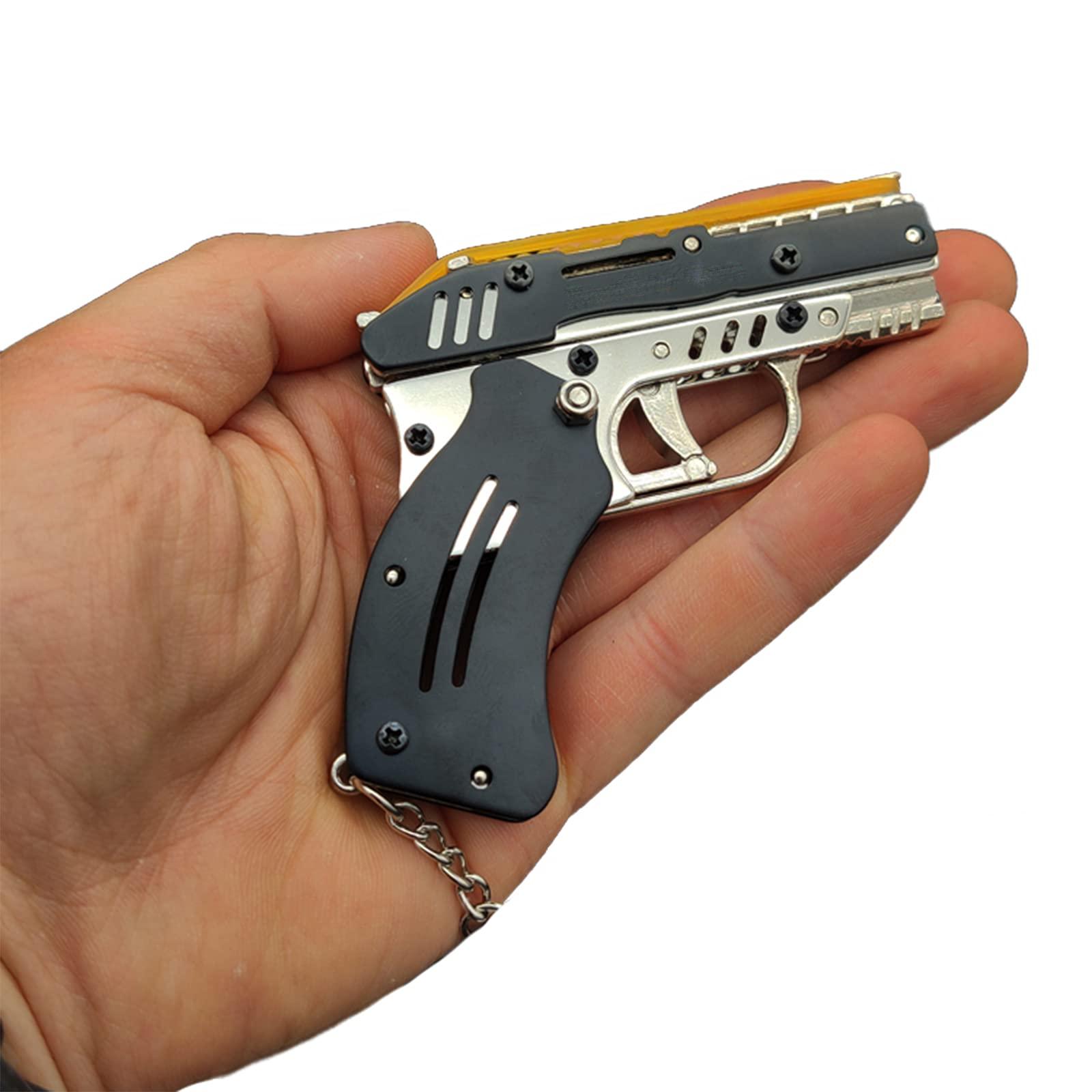TIETHEKNOT Rubber Band Gun New Generation Upgrade Mini Metal Foldable Toy Gun Keychain Foldable Handmade Toy Decor for Adults Kids