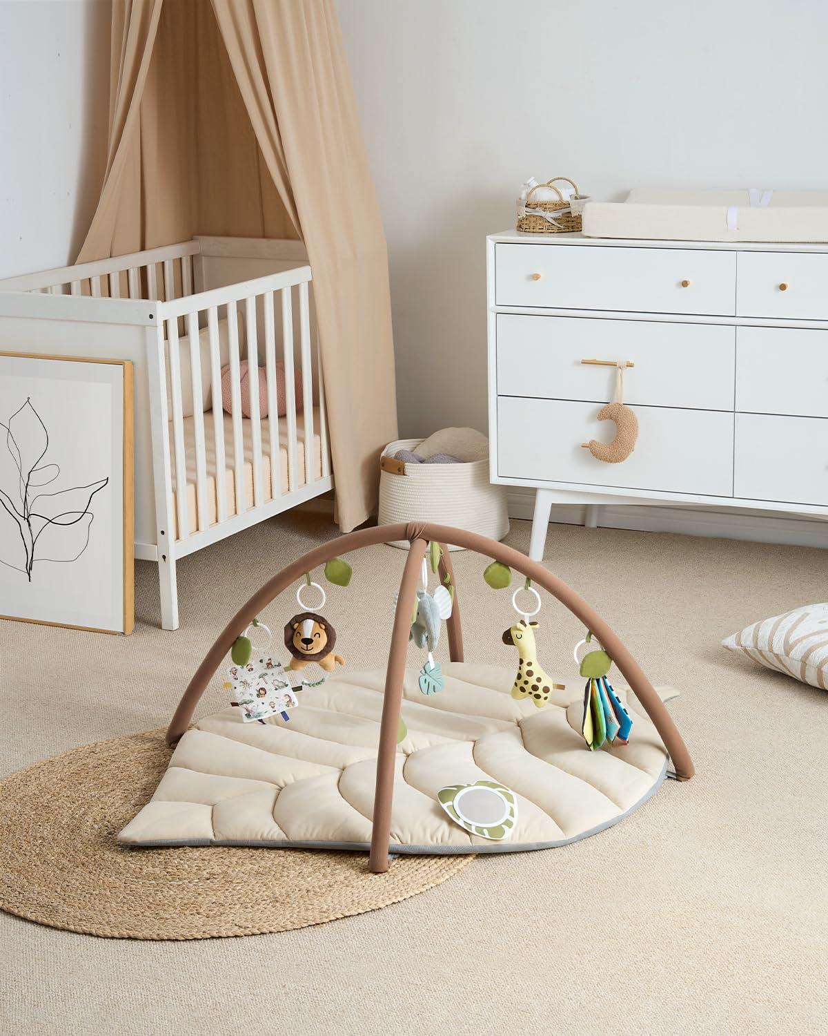 Blissful Diary Blissful Diary Baby Play Gym & Activity Mat, Leaf Shaped Baby Tummy Time Play Mat with 6 Detachable Toys, Promotes Motor Skills & Sensory Development, Newborn Baby Essentials Gift, Oatmeal Beige