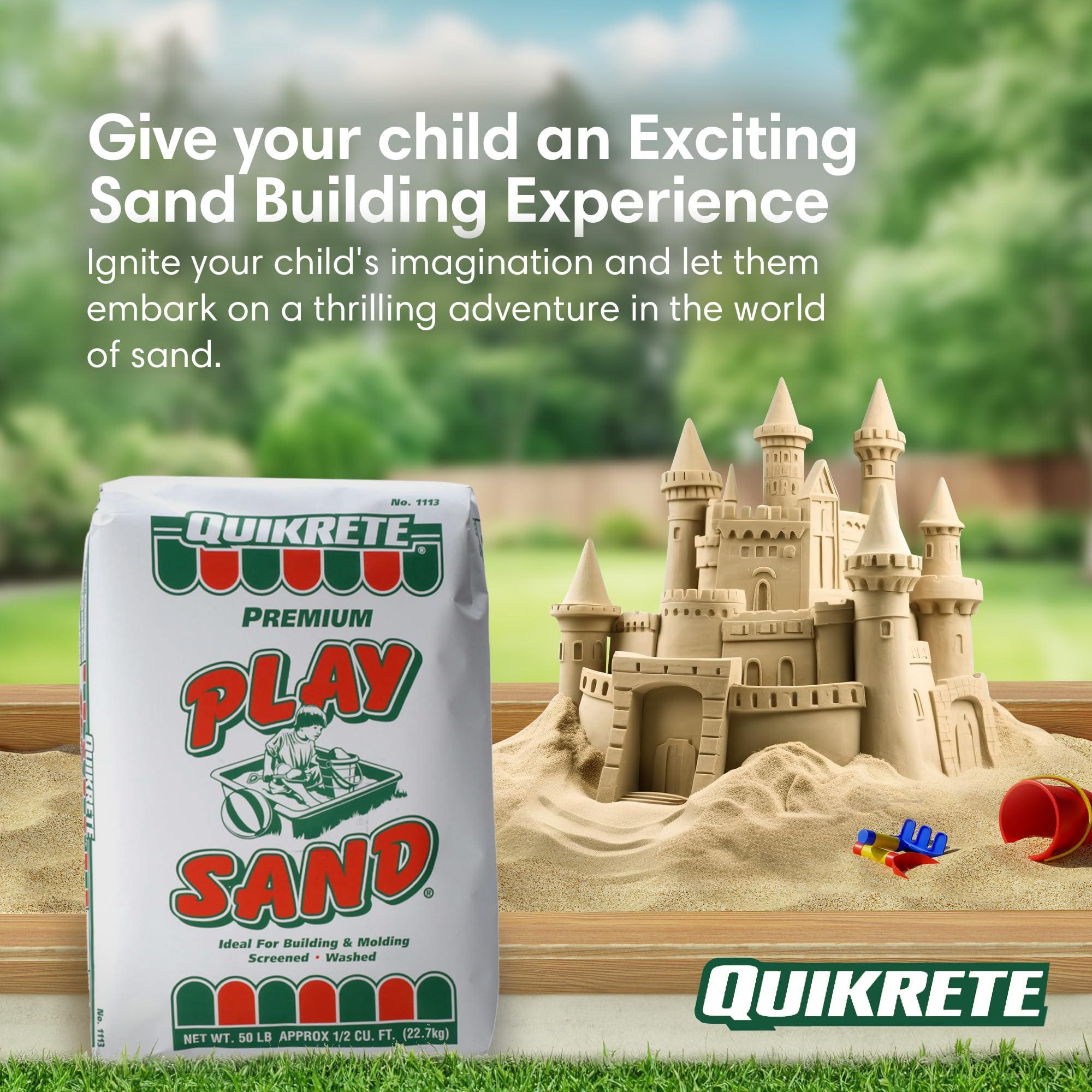 PlaySand Quikrete Sandbox Play Sand – Outdoor Kids Filtered Playsand for Sand Box – Screened, Washed and Dried Tan Color - 50 Pounds