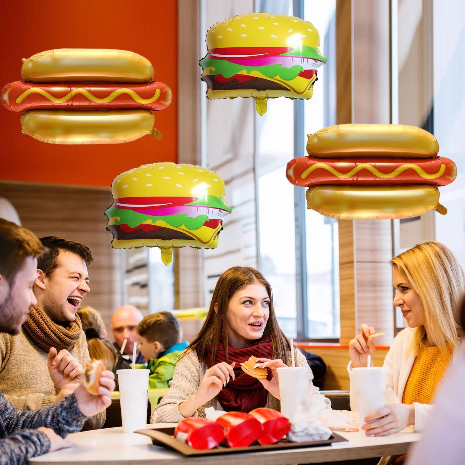 Eostankr Food Themed Balloons Hot Dog Balloon Hamburger Foil Balloon BBQ Party Balloons for Picnic Birthday Party Decorations Supplies 6 Pcs