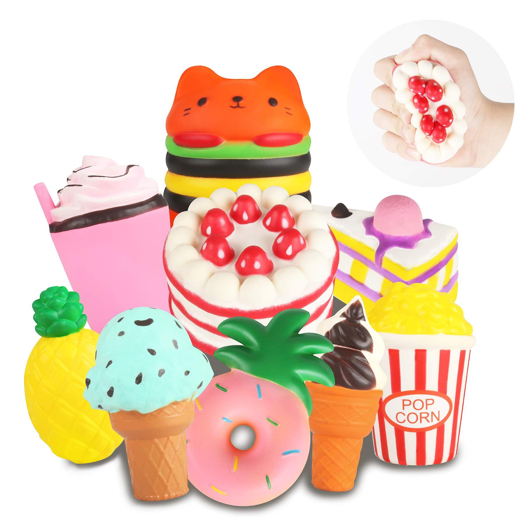 YOYI Slow Rising Jumbo Squishies Toys Set - 9 Pack Soft Kawaii Squishy Hamburger Popcorn Cake Ice Cream Donut Stress Relief Squeeze Toy for Boys and Girls