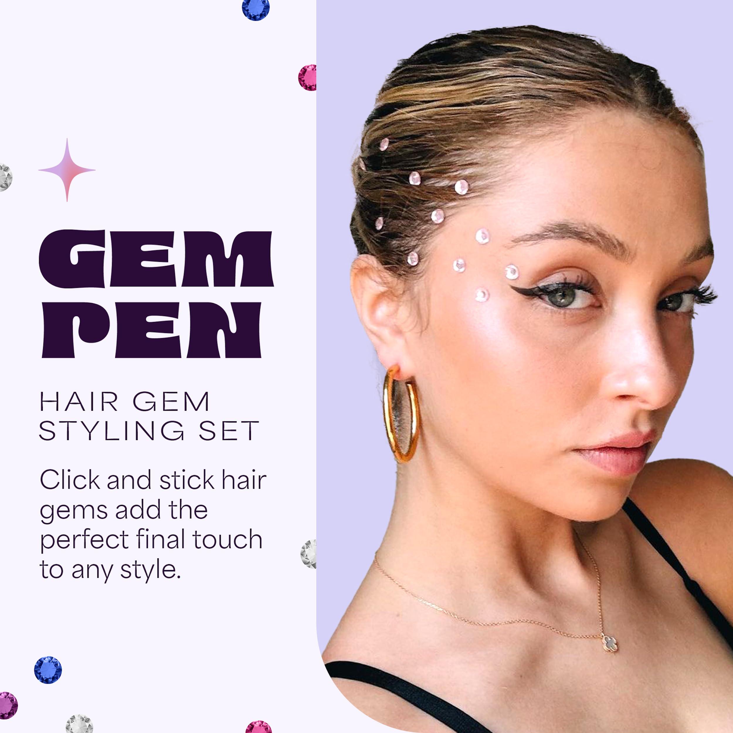 Hally Hair Hally Hair Gems Pen Applicator - Includes Hair Styling Tool with 240 Multicolored Adhesive Gem Stickers Hair Jewels - Stylish Hair Accessories for School, Halloween, Festivals, Wedding, Parties & More