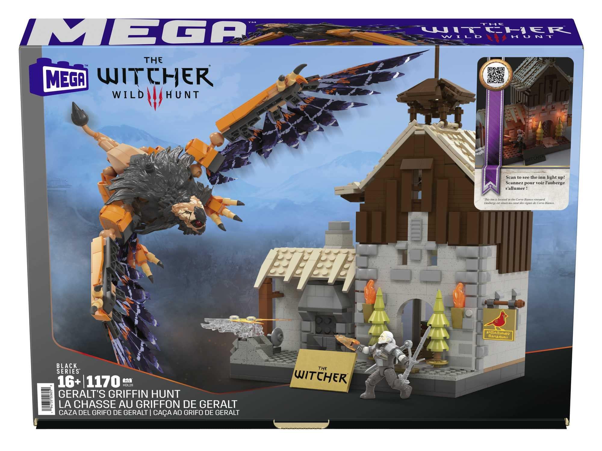 Mega MEGA The Witcher Building Toys Set, Geralts Griffin Hunt with 1170 Pieces, 1 Micro Action Figure and Accessories, Adult Collectible