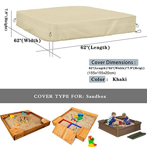 DUSTYPROTE DUSTYPROTE Sandbox Cover, 420D Heavy Duty Children\'s Sandbox Protection, Sand Coxes for Kids Outdoor with Lid-60in, Square Sandboxes Sandpit Cover (Khaki)