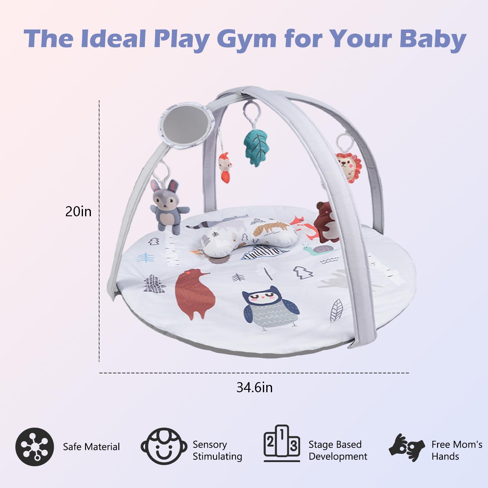 BAYMI BAYMI Baby Gym Play Mat, Baby Play Gym with 6 Detachable Sensory Toys, Foldable Tummy Time Activity Mat for Sensory & Motor Skills Development, Baby Toys Gift for 0-3, 3-6, 6-12 Months