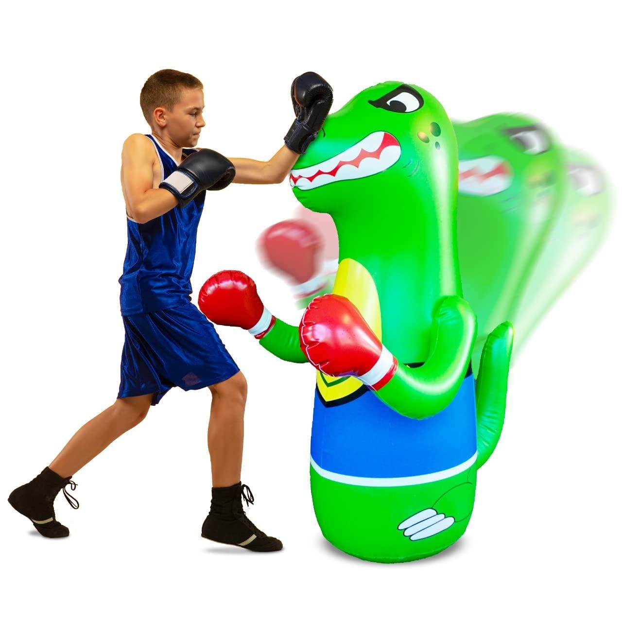 Preferred Toys Inflatable Punching Bag for Kids Set - Bop Bag Inflatable Punching Toy Bundle- Inflatable Dinosaur with Instant Bounce Back Movement - Bottom Space Can Use Both Sand and Water (47 Height)