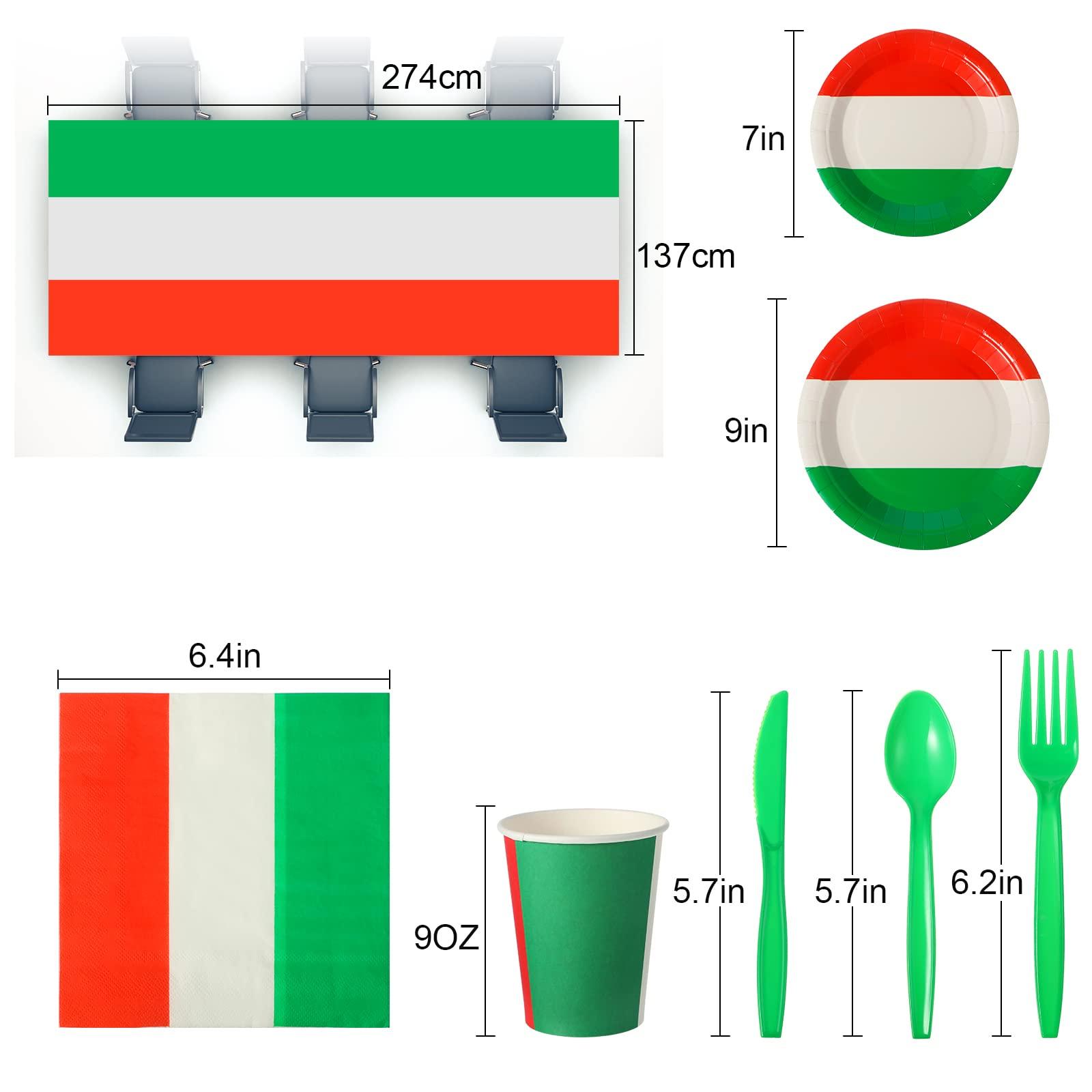 Oudain Oudain 162Pcs Italian Dinner Party Decorations 2 Italian Flag Rectangular Tablecloth Mexican Flag Decorations Italian Themed Tableware Red White and Green Party Decorations Italian Dinner Plates Set