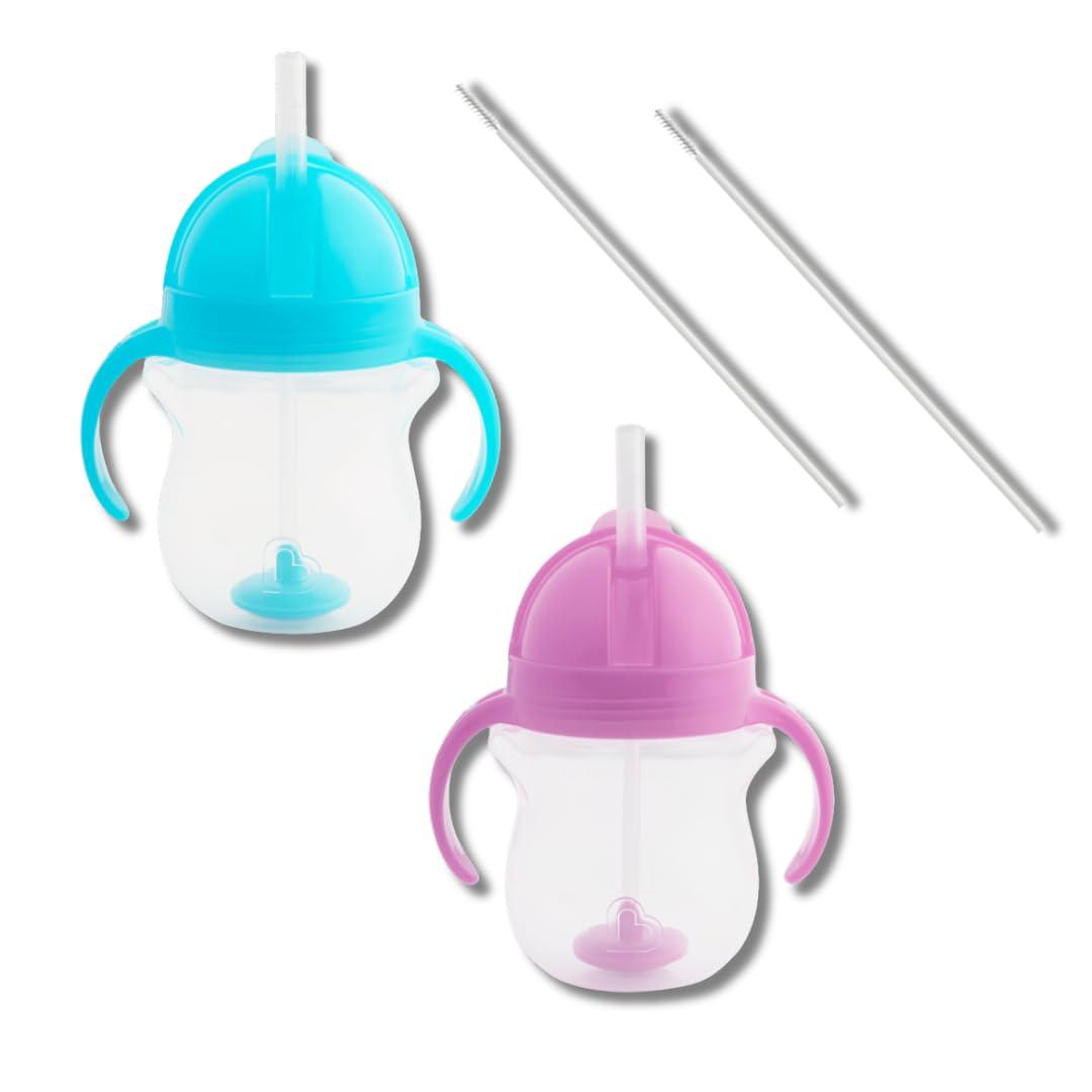 Munchkin Munchkin Weighted Straw Sippy Cups for Toddlers 7oz, Leak Proof, Easy to Hold-Great toddler cups with straws, Supports Straw-use Education, Straw Cups (Purple/Blue)