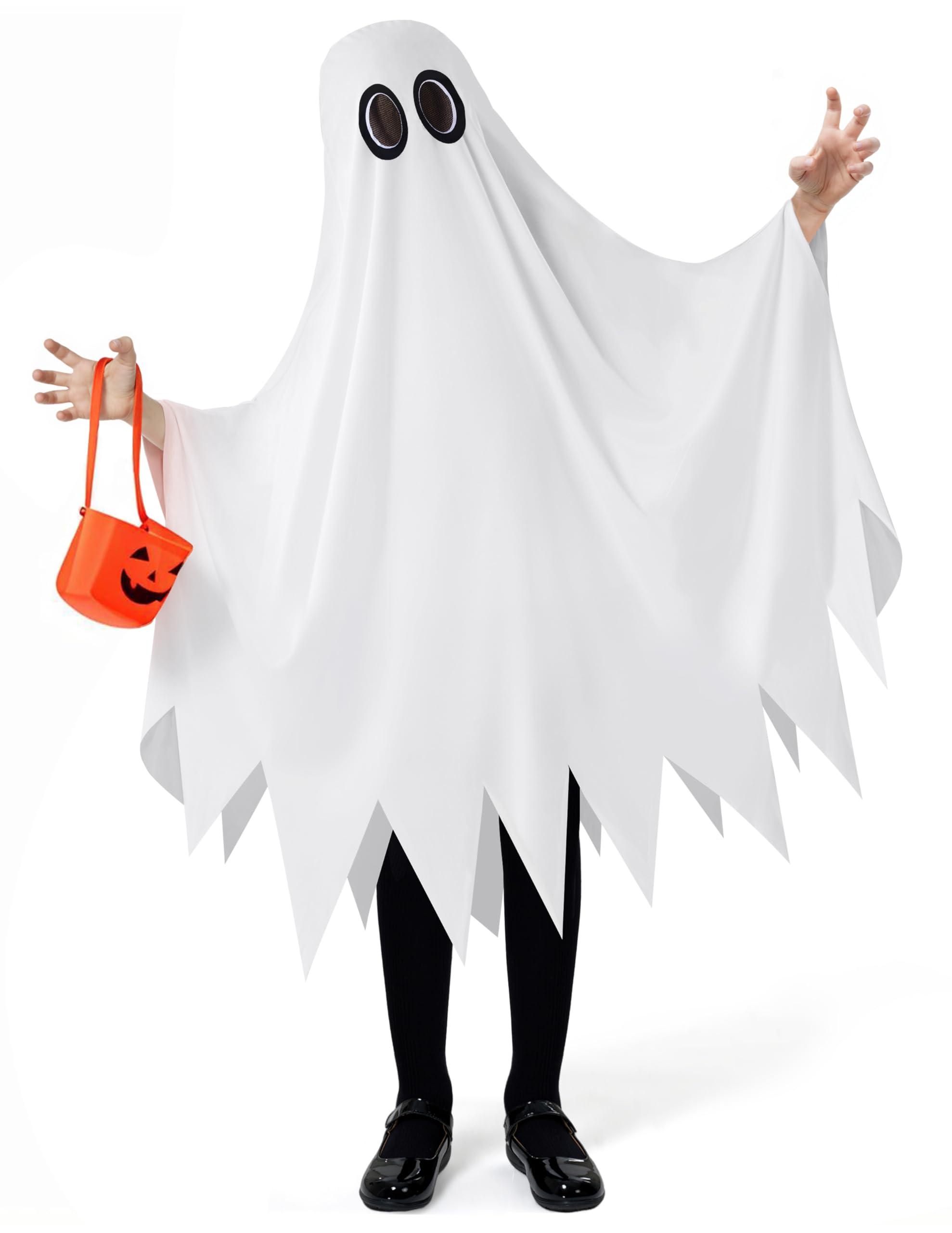 Spooktacular Creations Spooktacular Creations Kids Ghost Costume, Halloween Ghost Costume, White Silent Ghost Costume with Pumpkin Bag for Boys, Girls Halloween Dress Up, Role Play-S