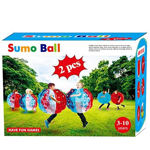 SUNSHINEMALL SUNSHINEMALL 2 PC Sumo Balls for Adult, Inflatable Body Ball Sumo Balls Bopper Toys, Heavy Duty PVC Vinyl Kids Adults Physical Outdoor Active Play (36 INCH Red Pure Blue)