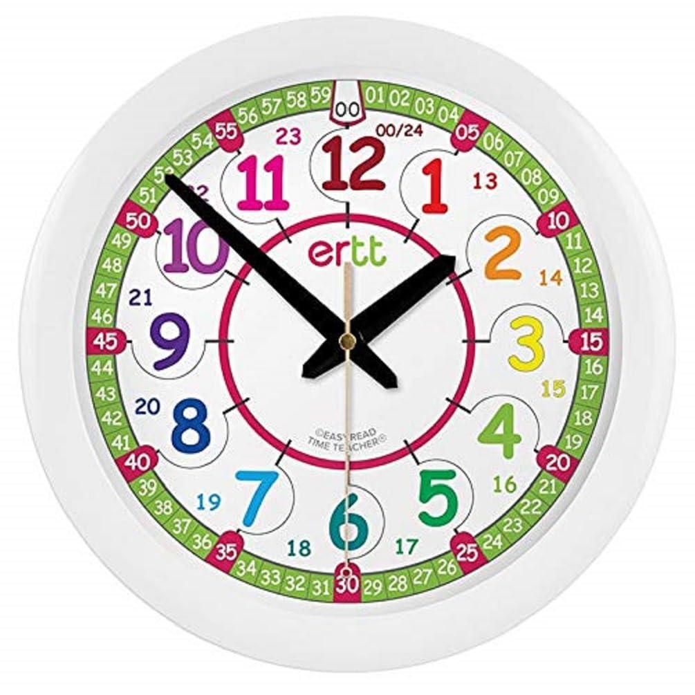 EasyRead Time Teacher ertt Teaching Wall Clock - Learn The Time Wall Clock - Kids Analog Clock for Classroom, Playroom, Bedroom, Educational Room Decor - School Clock for Kids with Rainbow Face (29cm)