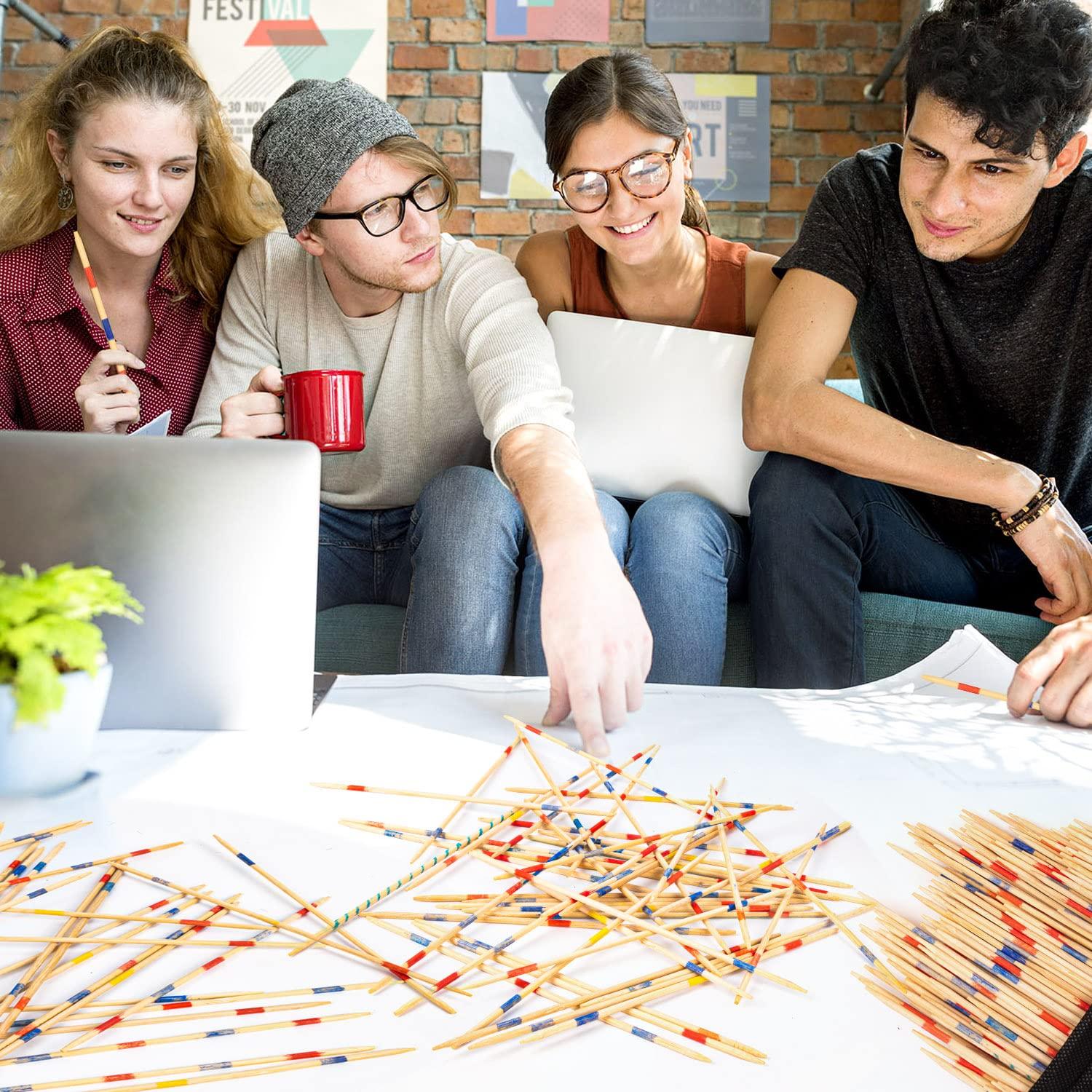 CLESDF CLESDF Pick Up Sticks for Kids, 290pcs Classic Wooden Pickup Sticks Game Toys with 1 Black Bag for Family Fun Game Gift