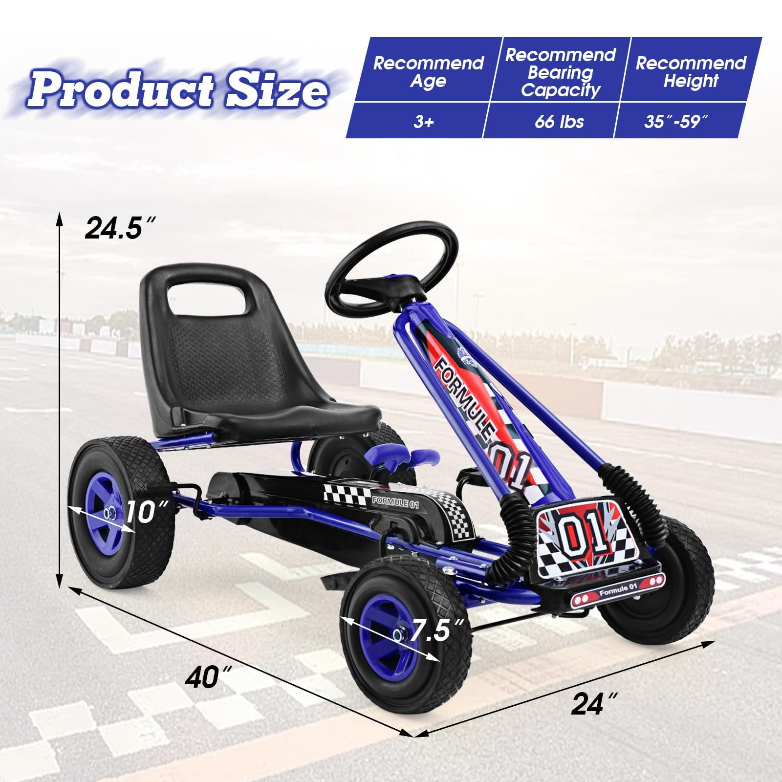 HOMGX HOMGX Pedal Go Kart, Outdoor Kids Off-Road Go Kart with 2-Position Adjustable Bucket Seat, 2 Safety Brakes, EVA Rubber Tires, Pedal Powered Ride On Kart for Boys & Girls 3-5 (Blue)