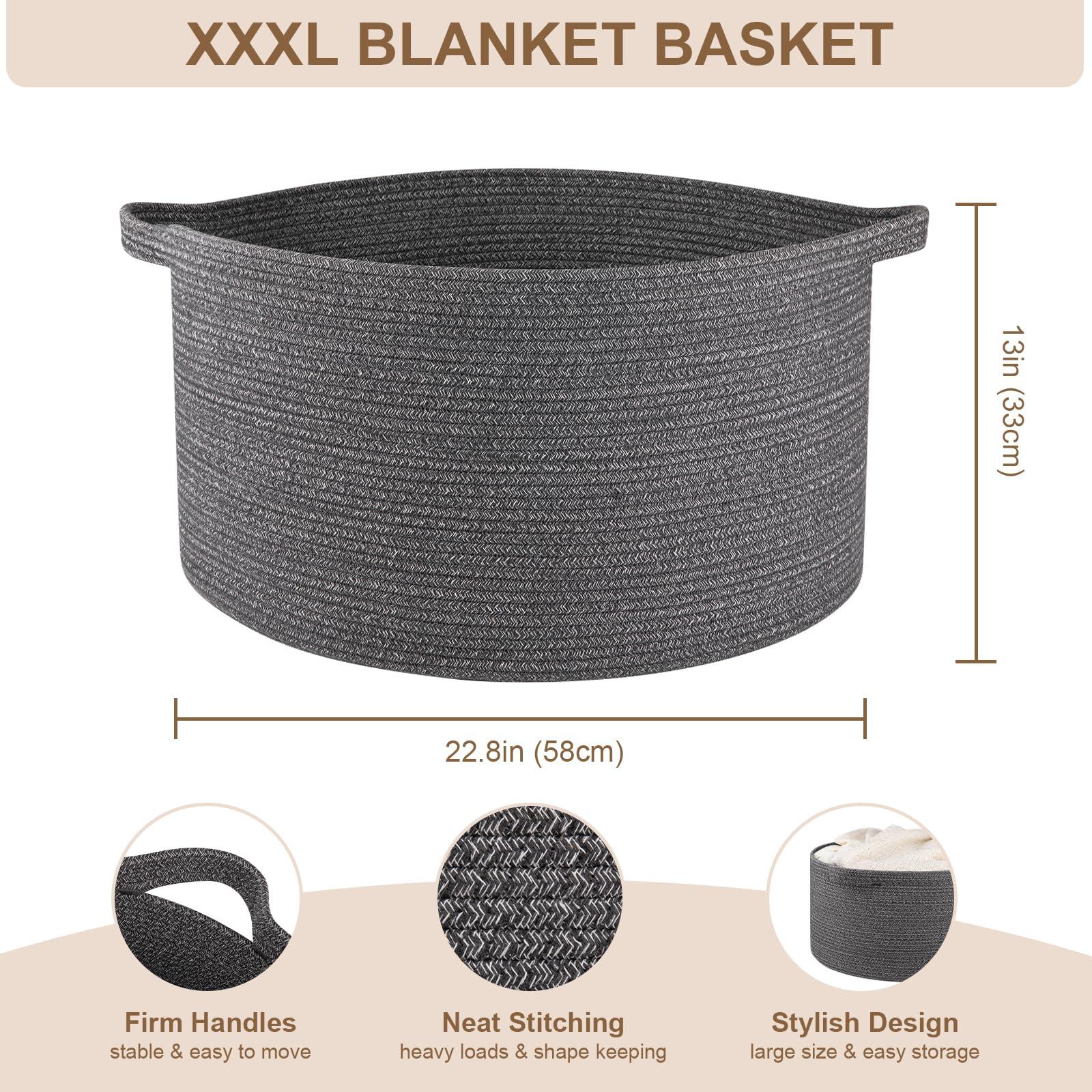 OIASKET OIASKET Large Woven Baskets for Storage, 22.8" x 22.8" x 13" Blanket Basket Living Room, Baby Toy Storage Basket, Big Laundry Basket for Clothes, Pillows, Towels, Shoe Basket for Entryway (Dark Grey)