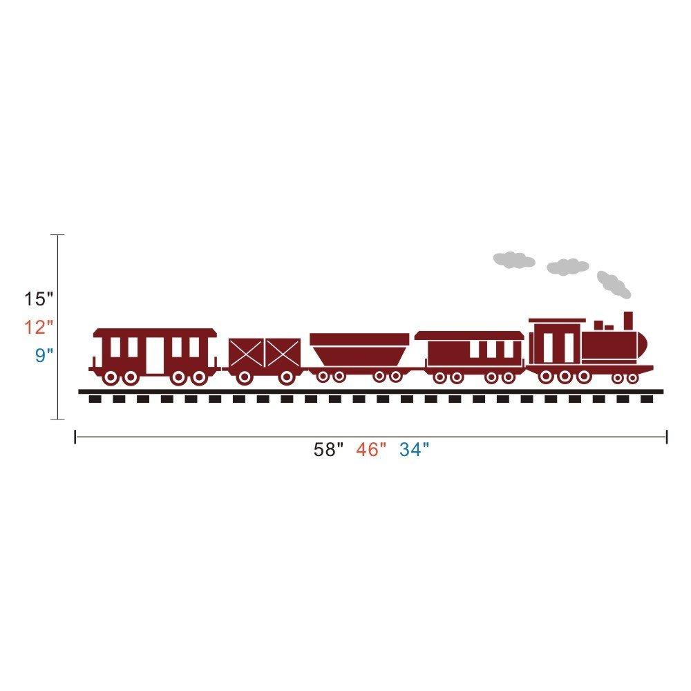SCOOPTOUR WALL ART Train Track Wall Decal Nursery Wall Sticker Vinyl Children Playroom Wall Decor (Large,Train:Dark Red,Track:Black,Steam:Slate Gray)