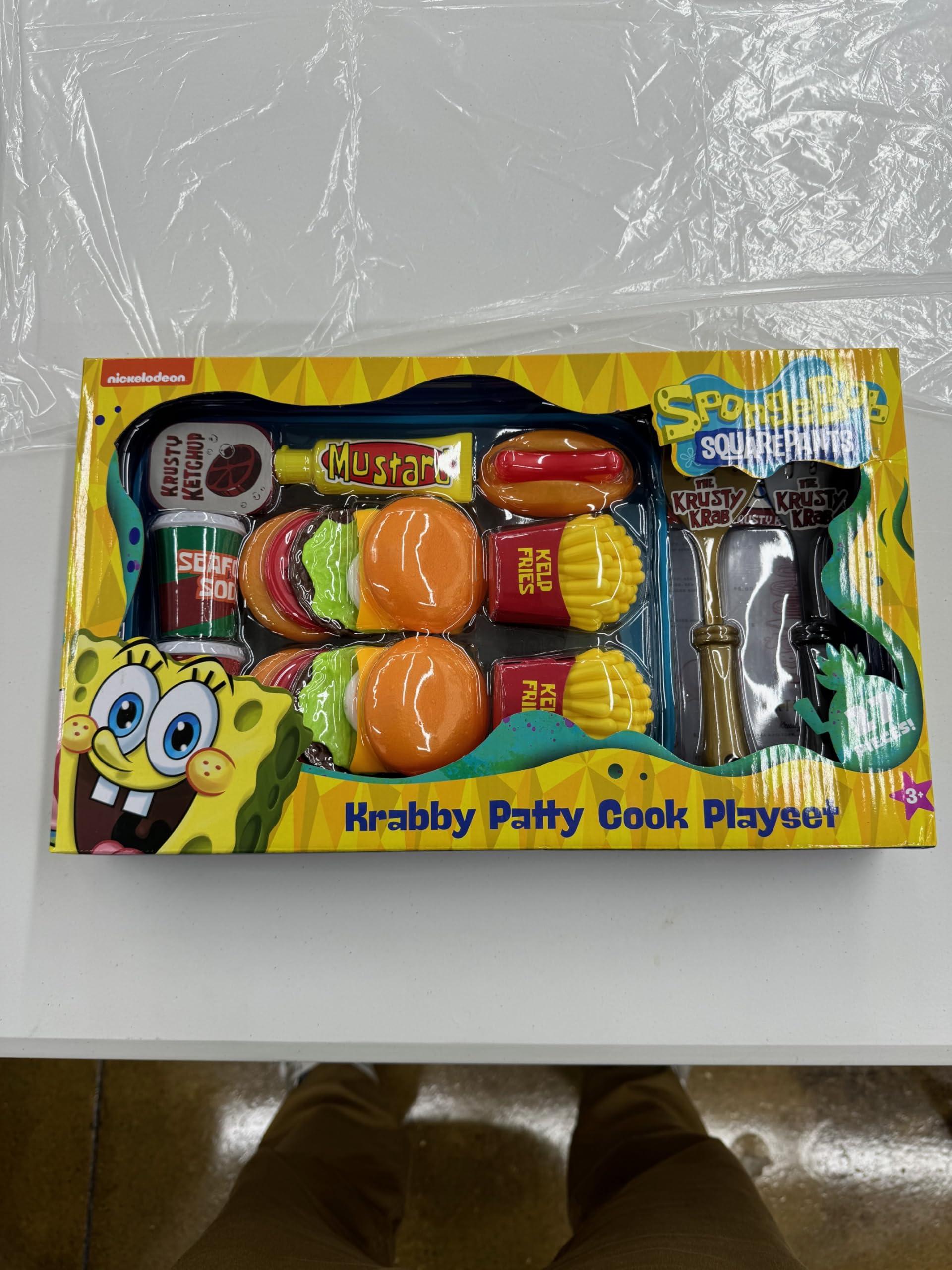 SpongeBob SquarePants SpongeBob SquarePants Krabby Patty Toy Combo Meal Playset, Pretend Krusty Krab Burgers, and Fries Interactive Plastic Fast Food Set for Kids Toddlers