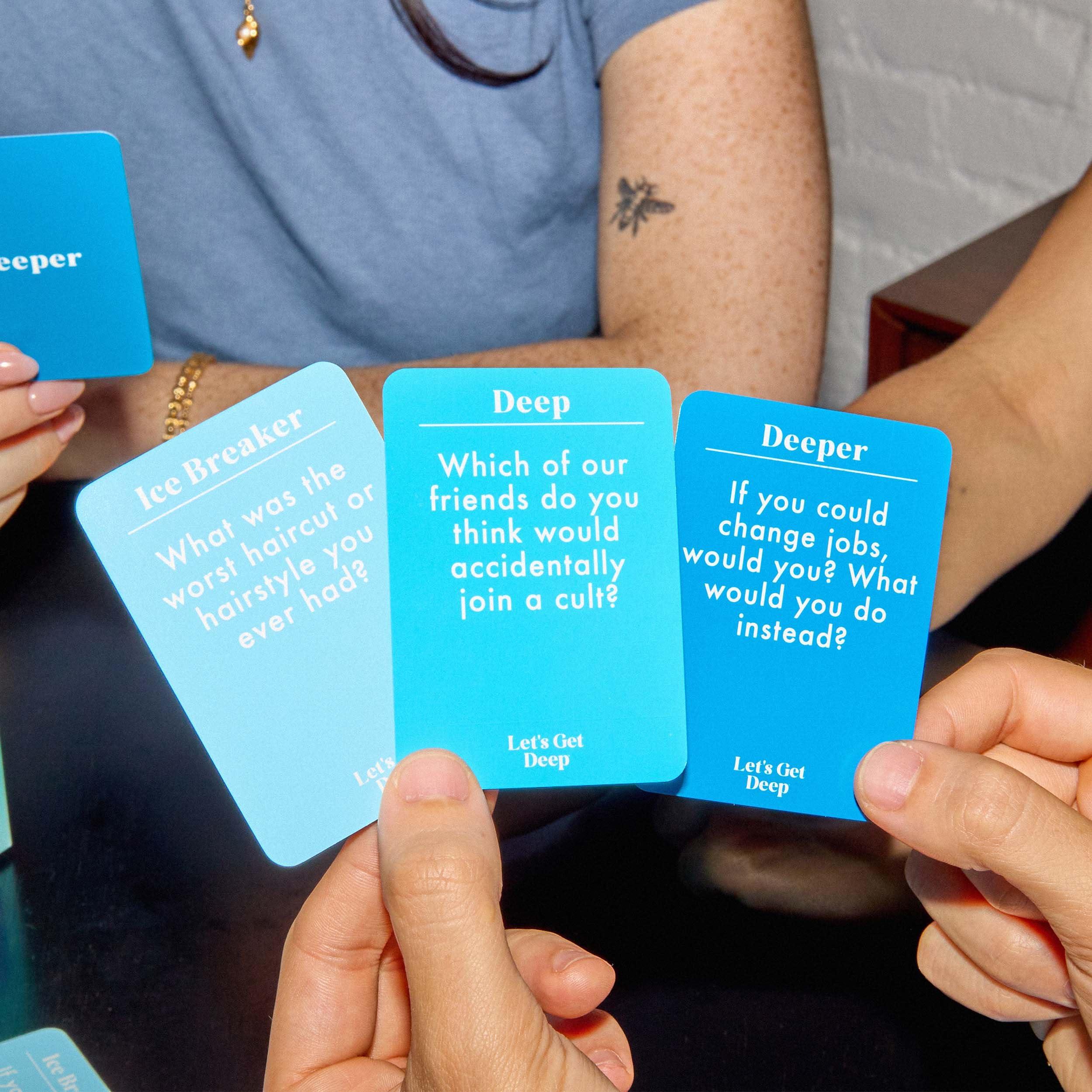 WHAT DO YOU MEME? Let\'s Get Deep: Friends Edition by Relatable, Fun Group Card Game, Easy Adult Game for Game Night, Perfect for Party Games with Friends, Includes 400 Question Cards, Three Increasingly Personal Levels