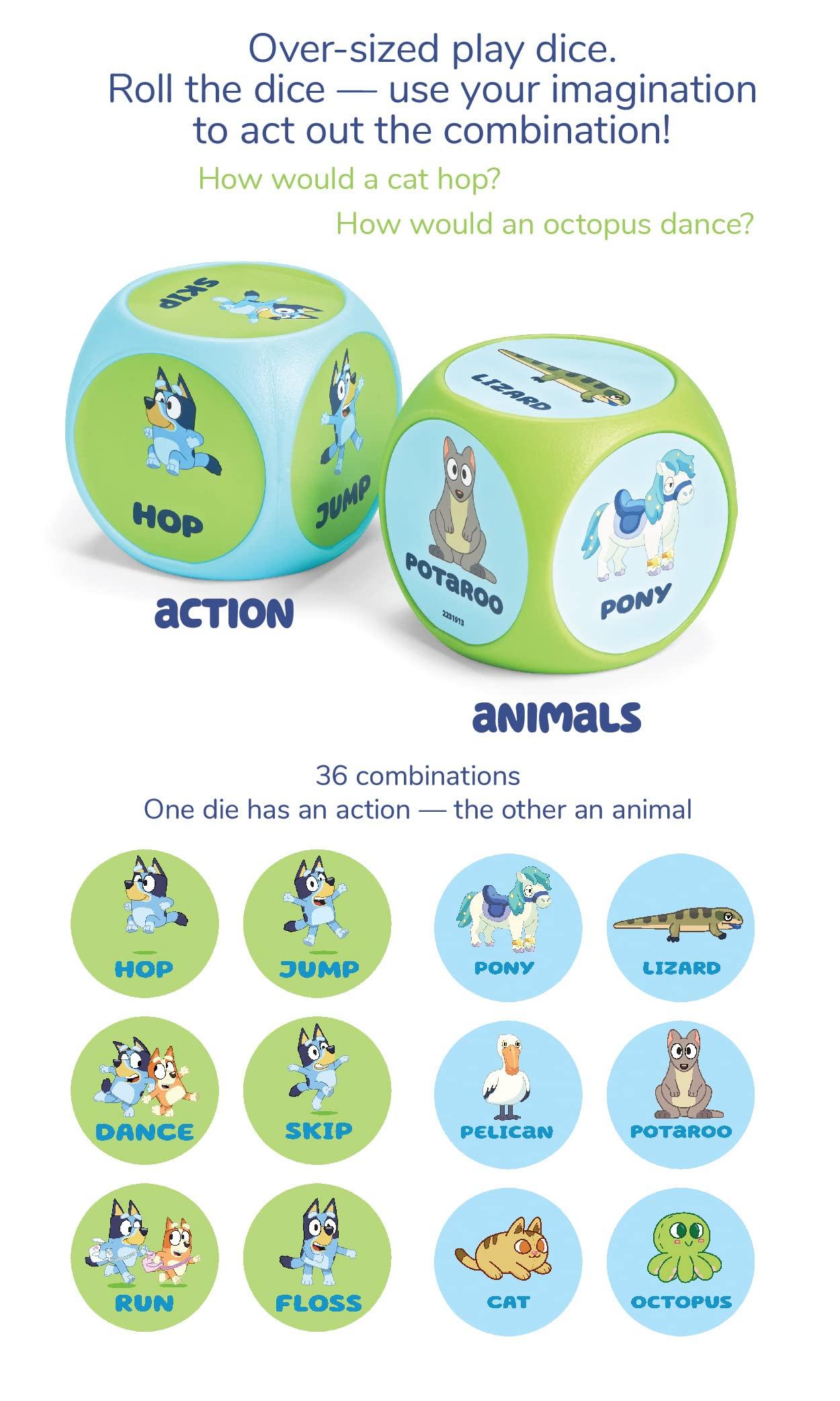 Little Kids BLUEY Wackadoo Dice Imagination Act Out The Action Game | Family Game Night for All Ages | Creative and Engaging Fun for All Featuring Bluey and Bingo with 36 Unique and Silly Combinations