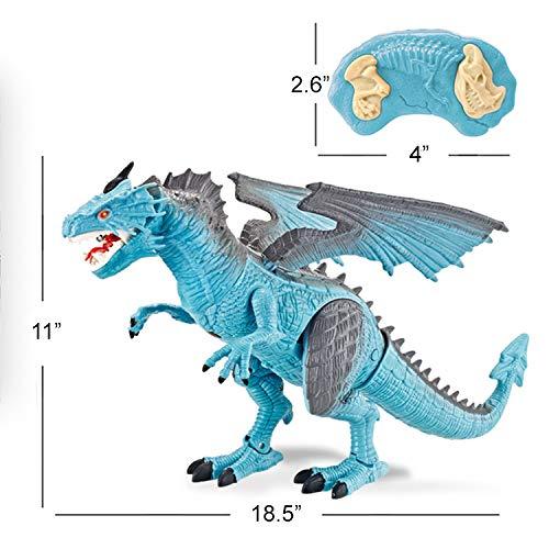 Liberty Imports Liberty Imports Remote Control RC Dragon Toy LED Light Up Walking Dragon Roaring and Spraying Smoke, Shaking Head, Light Up Eyes and Sounds (Ice Dragon (with Smoke))