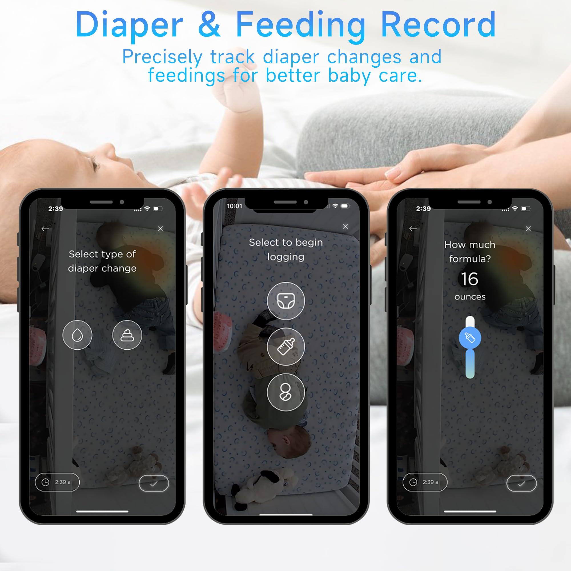 Rraycom Instababy Smart Baby Monitor with Floor Stand, 2K Crib Camera with AI Breathing Monitor, No Wearables WiFi Baby Camera, Night Vision, Baby Sleep Tracker, Cry & Motion Alerts, Diaper & Feeding Record