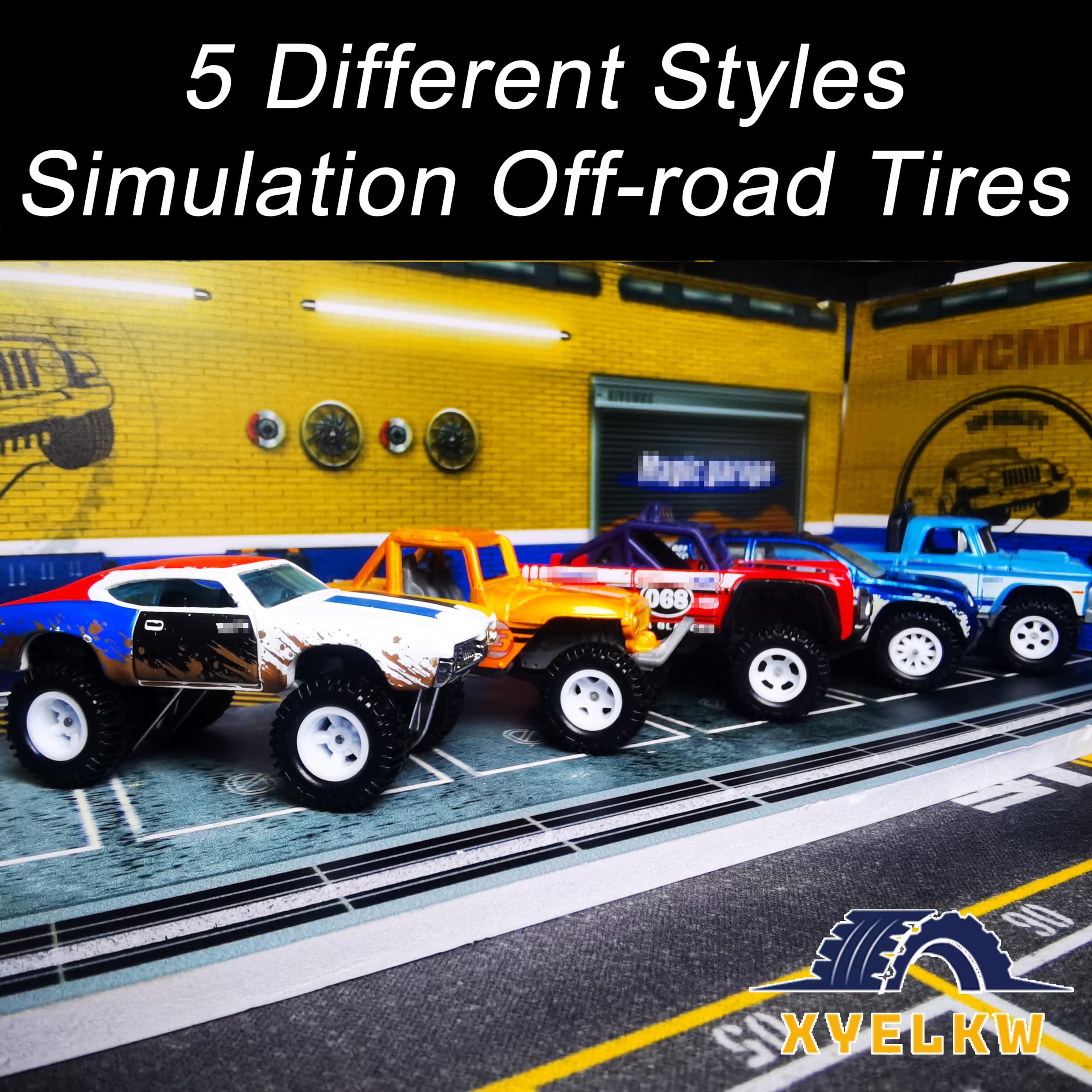 XYELKW 10 Set 1/64 Off Road Wheels, 1:64 Scale Wheels and Tires Set Large Trucks Off-Road Modified Tire with 5 Styles Rims(Tire Diameter 0.68in/17.2mm) (White)