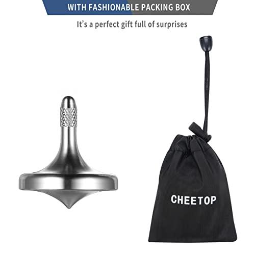 CHEETOP CHEETOP Precision Metal Spinning Top, Well Made Stainless Steel Spin Long Lasting Exceed 6 Mins Desktop Gyro EDC Toy, Perfect Balance Easy to Use Kill Time Efficiently (Pro-Silver)