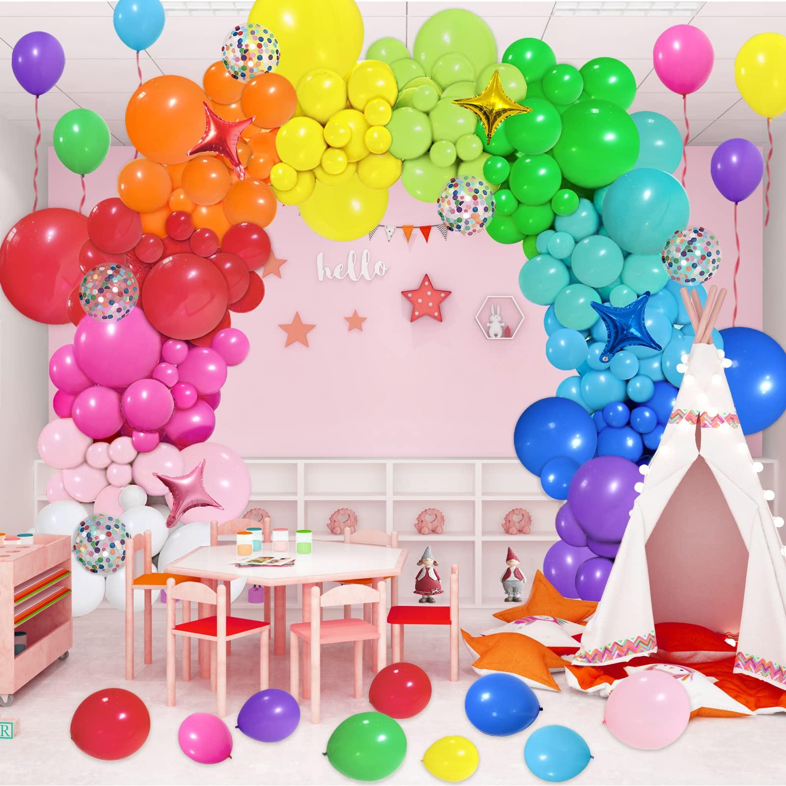 PERPAOL PERPAOL 146pcs Rainbow Balloons Garland Arch Kit, 12 Assorted Multicolor Balloons for Birthday Color Party Anniversary Festival Carnival Circus Decoration with Star Foil Confetti Balloons